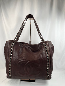 Pre-Owned CHANEL™ Glazed Modern Chain Dark Brown Handbag