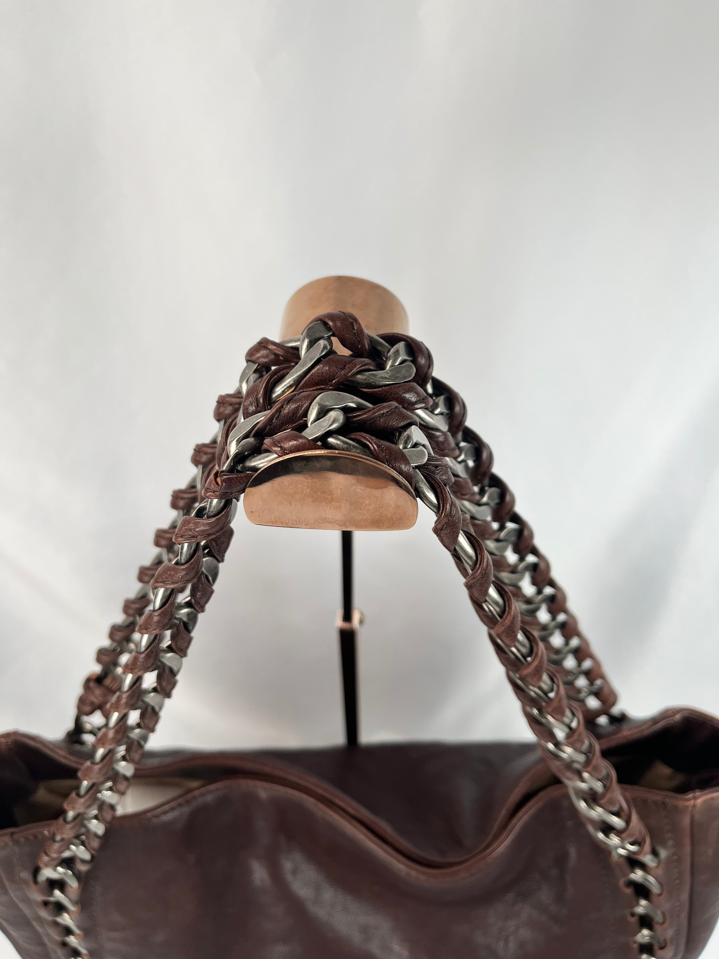 Pre-Owned CHANEL™ Glazed Modern Chain Dark Brown Handbag