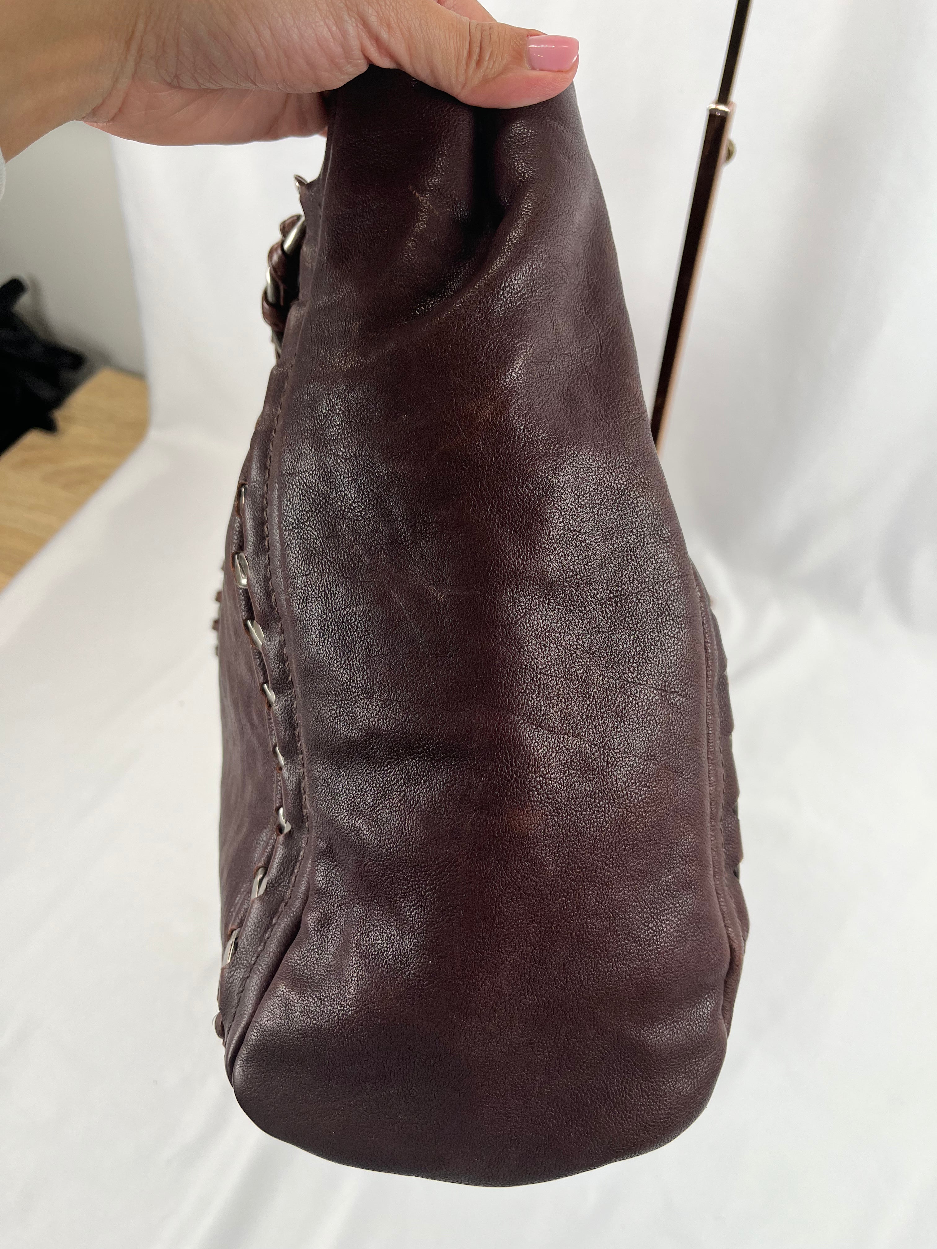 Pre-Owned CHANEL™ Glazed Modern Chain Dark Brown Handbag