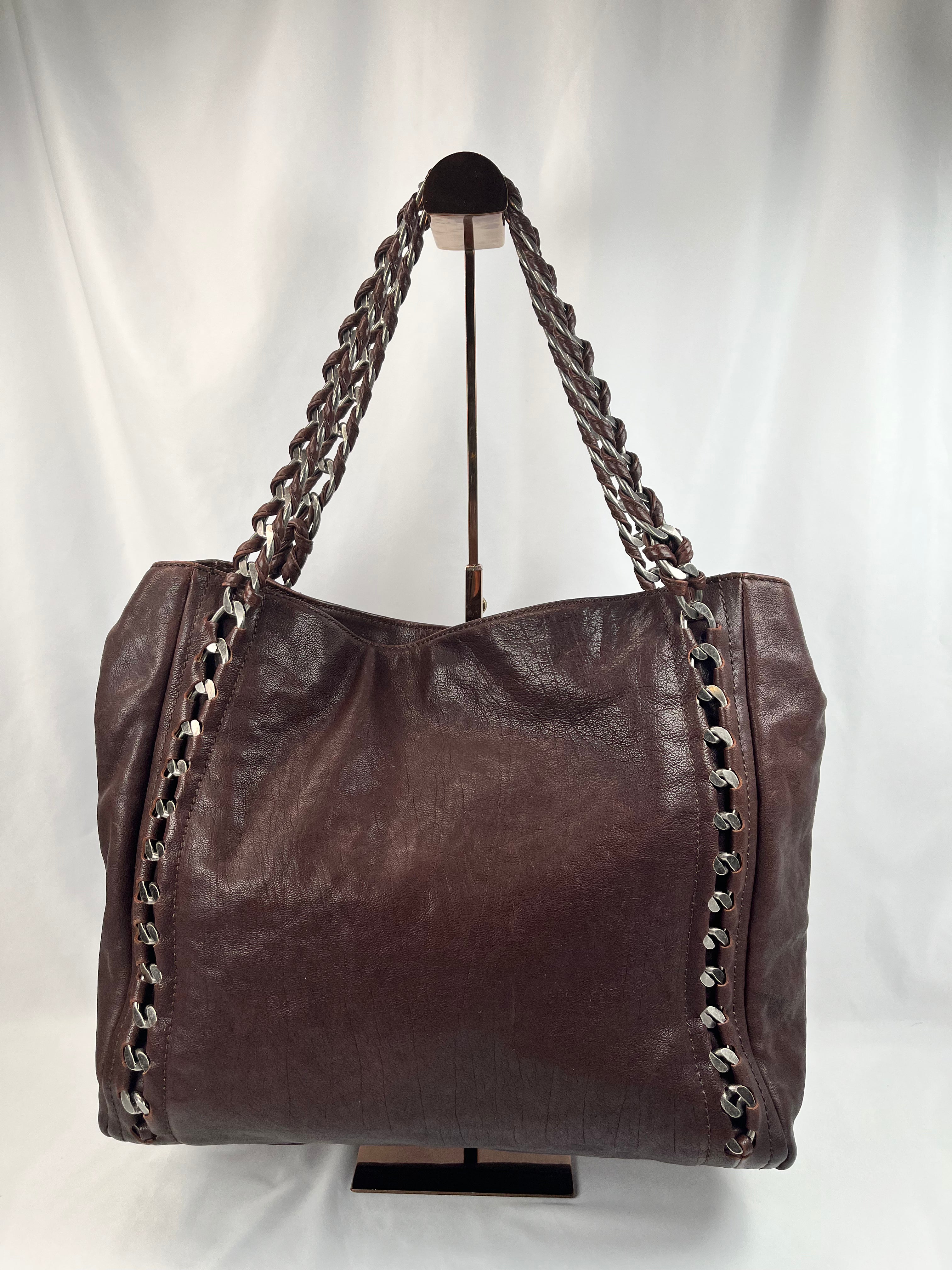 Pre-Owned CHANEL™ Glazed Modern Chain Dark Brown Handbag