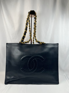 Pre-Owned CHANEL™ Vintage XL Timeless CC Dark Blue Handbag