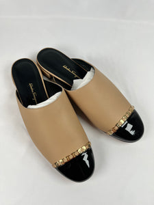Salvatore Ferragamo Muggia Black/Nude Mules, 9.5
