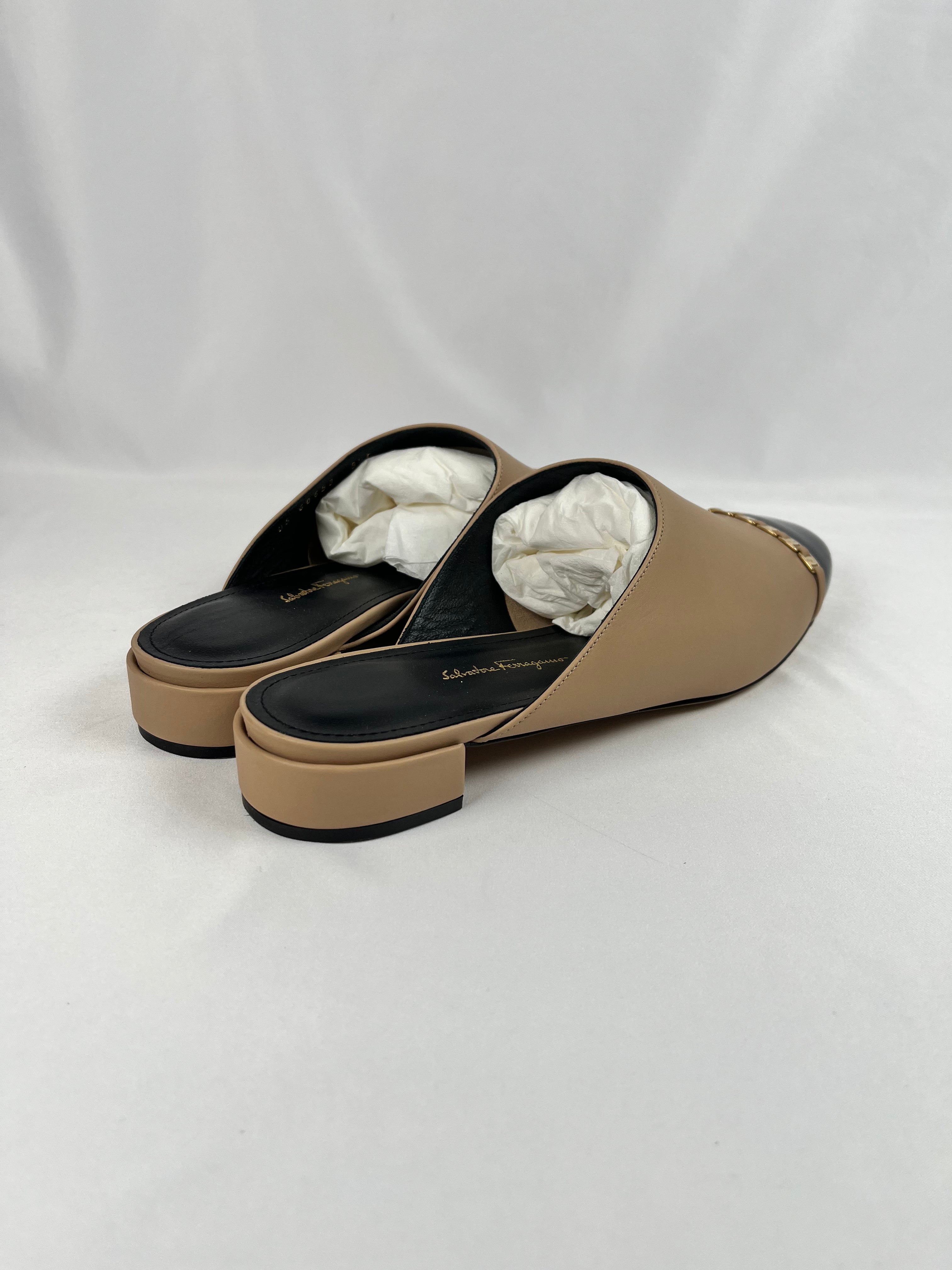Salvatore Ferragamo Muggia Black/Nude Mules, 9.5