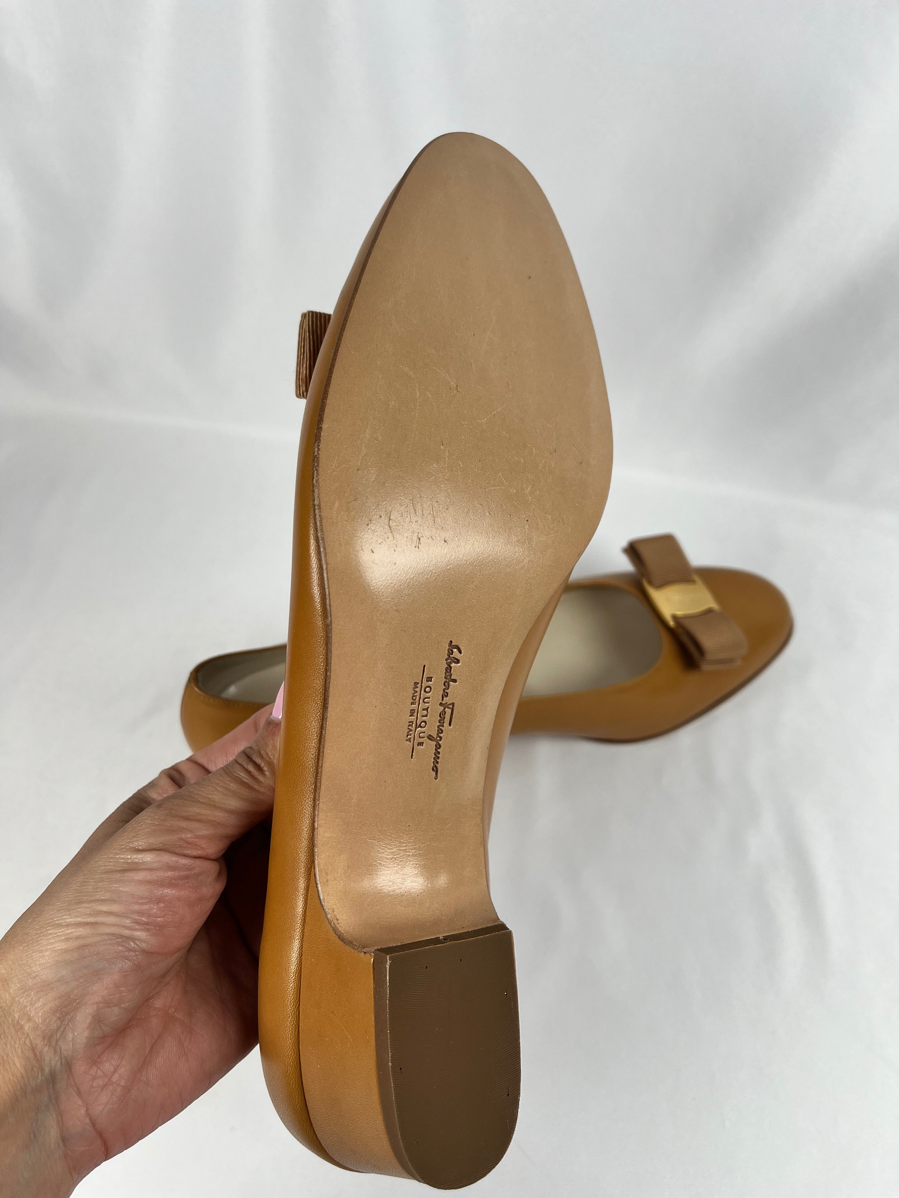Salvatore Ferragamo Vara Brown Heels, 9.5B