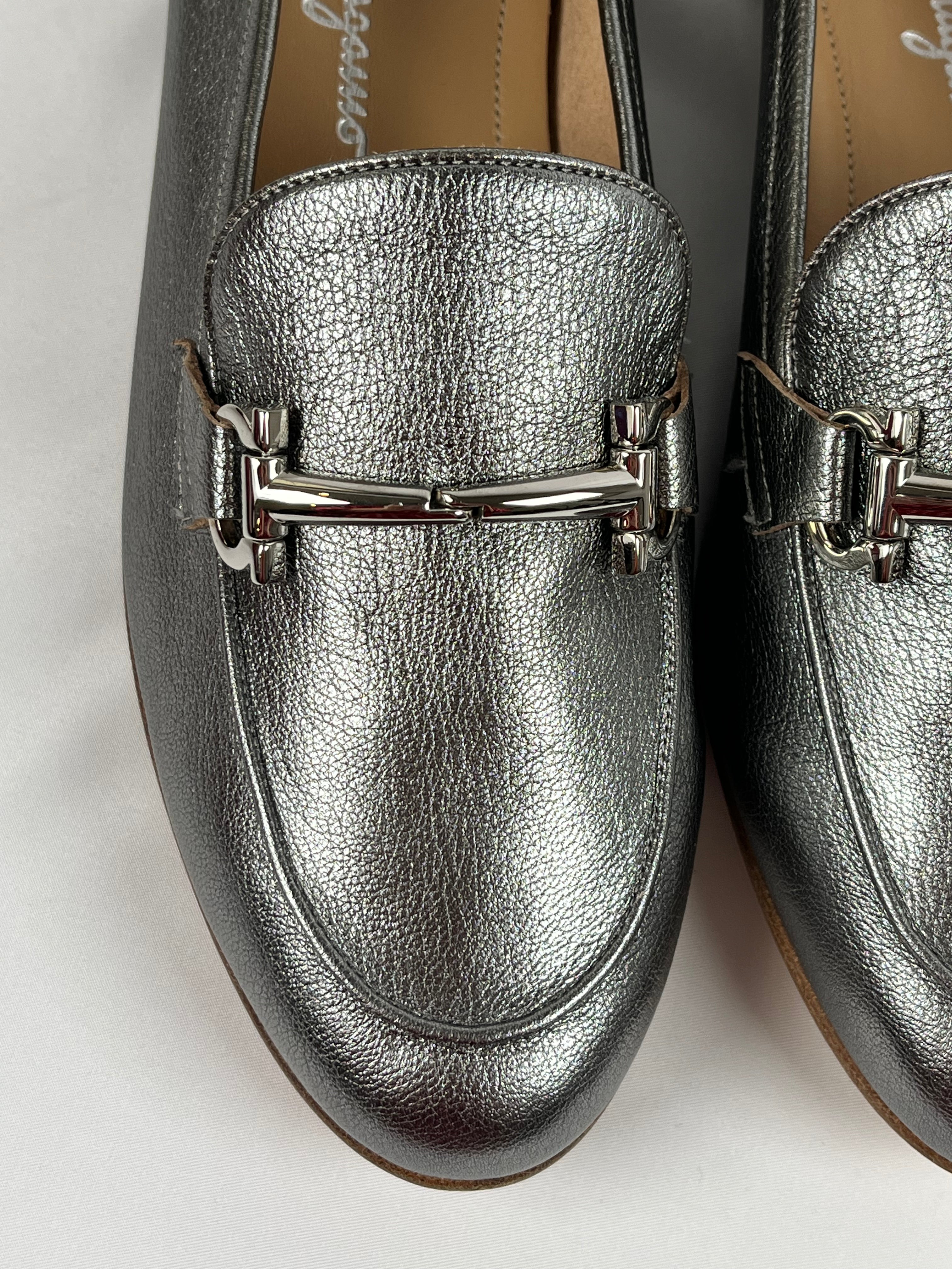 Salvatore Ferragamo Silver Loafers, 9.5
