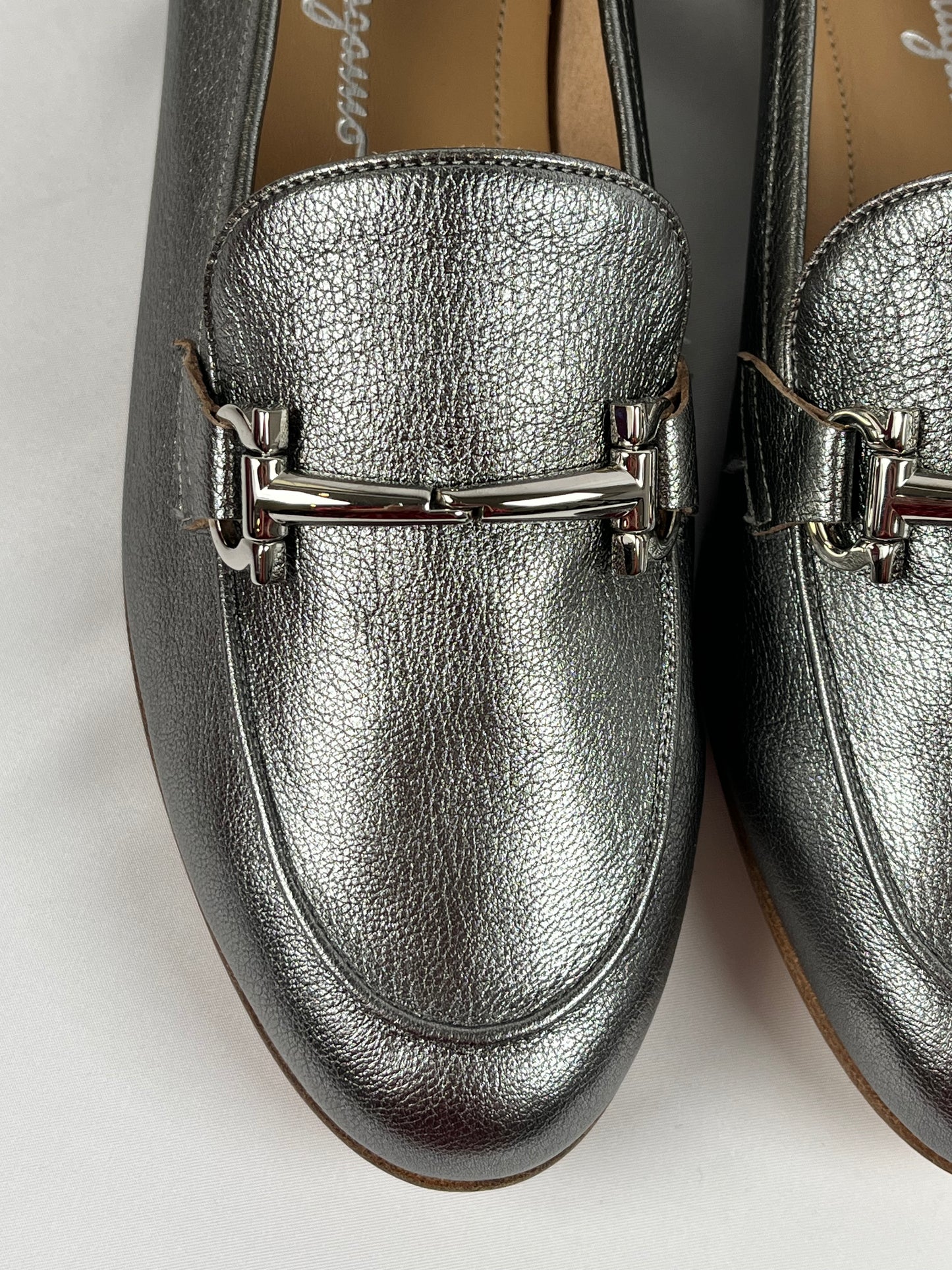 Pre-Owned SALVATORE FERRAGAMO Silver Loafers, 9.5