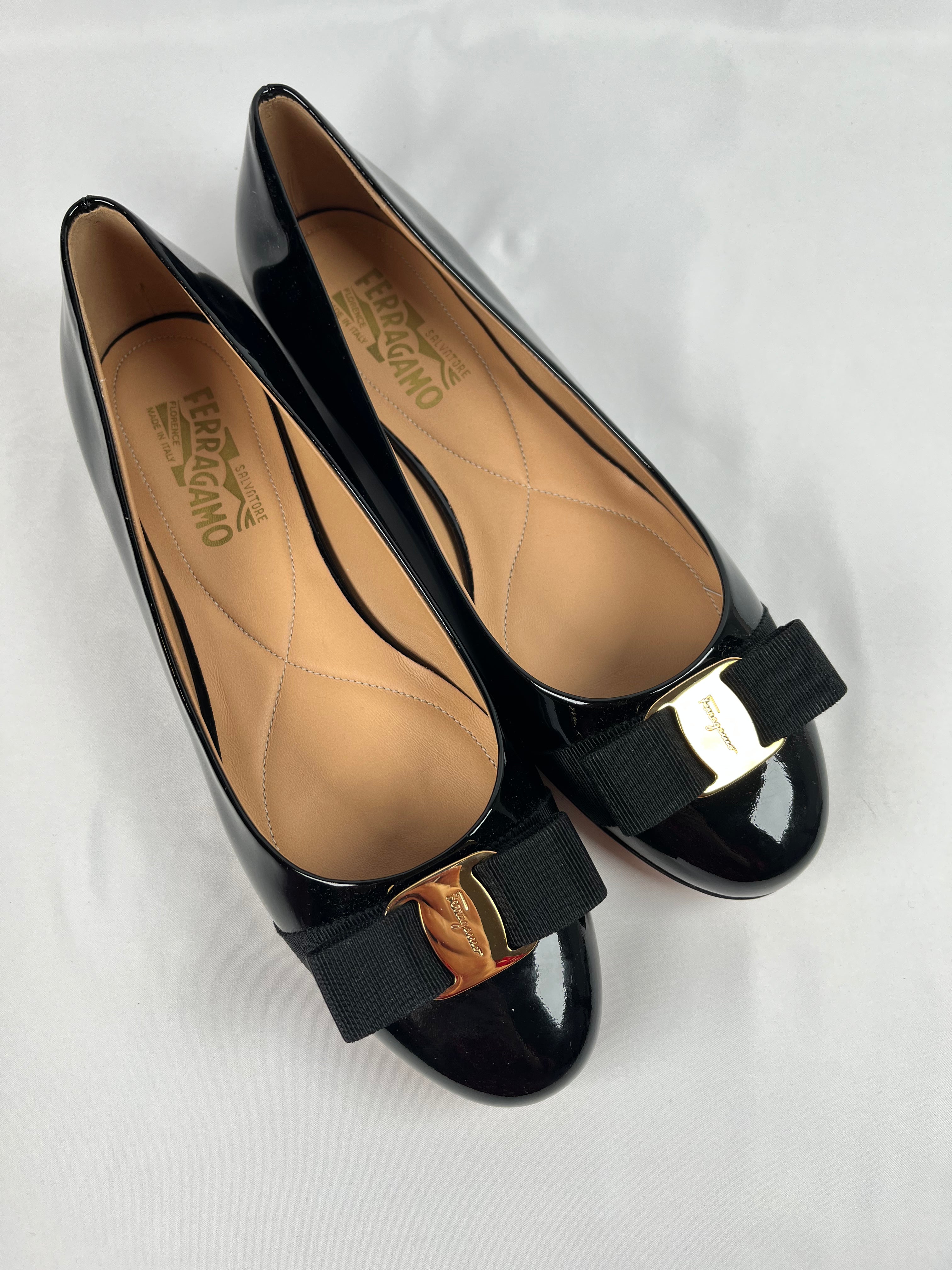 Salvatore Ferragamo Varina Ballet Black Flats, 9.5