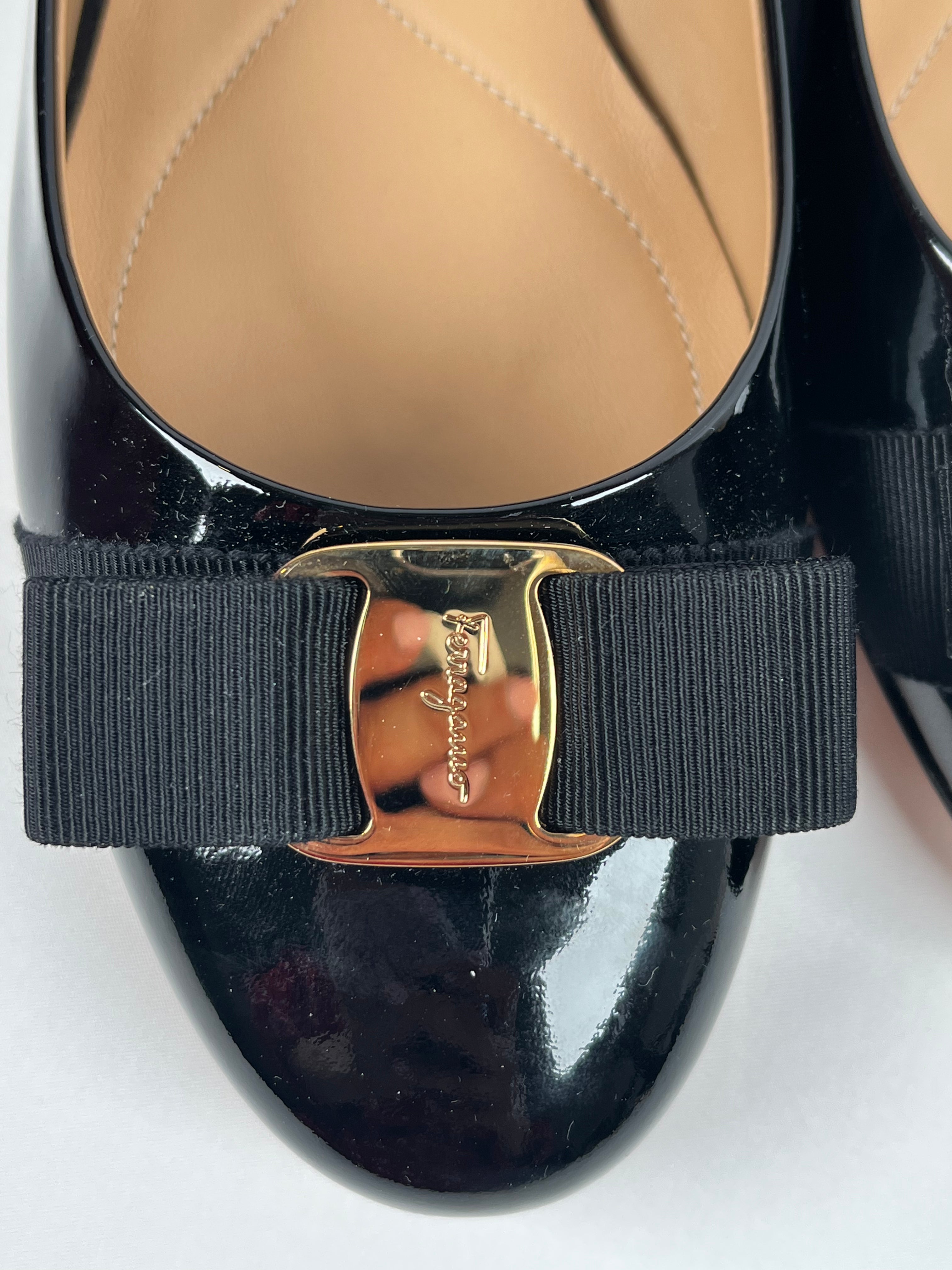 Salvatore Ferragamo Varina Ballet Black Flats, 9.5