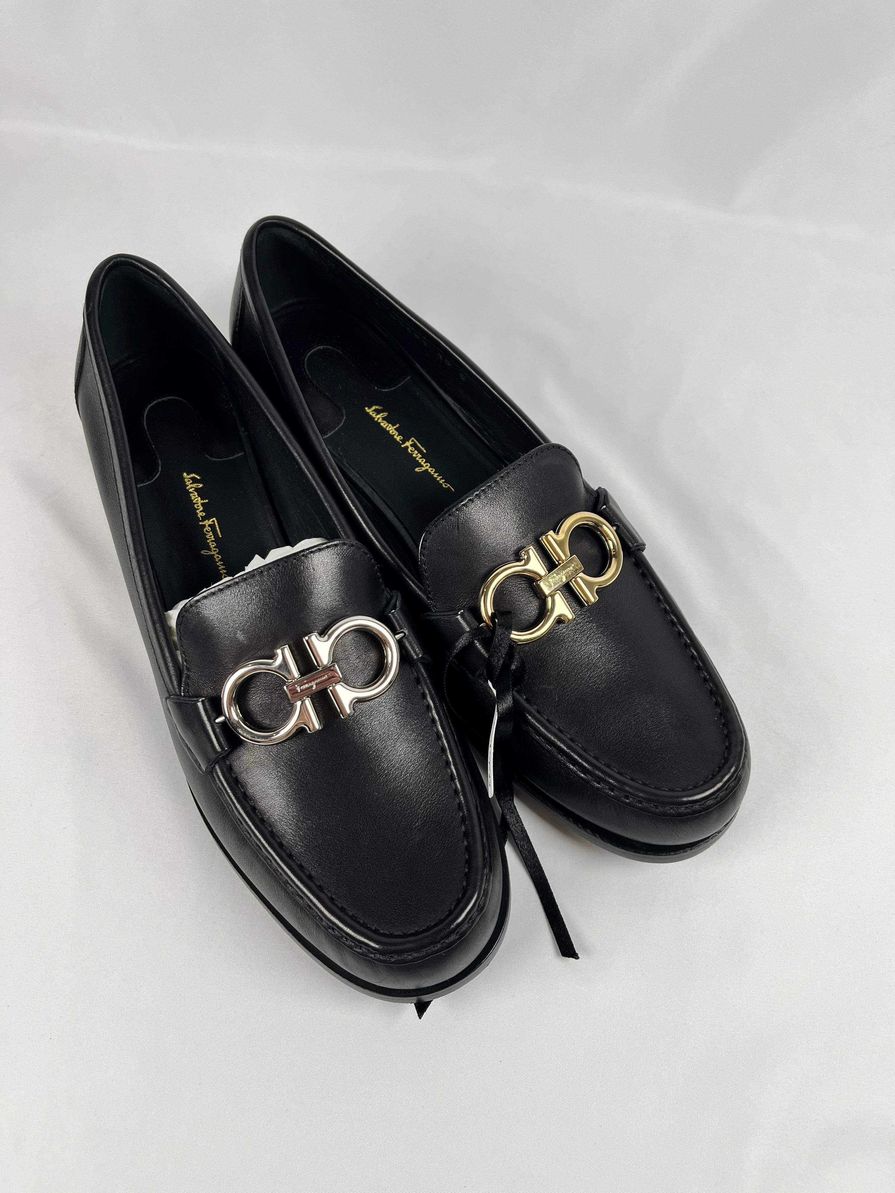 Salvatore Ferragamo Rolo Black Loafers, 10C