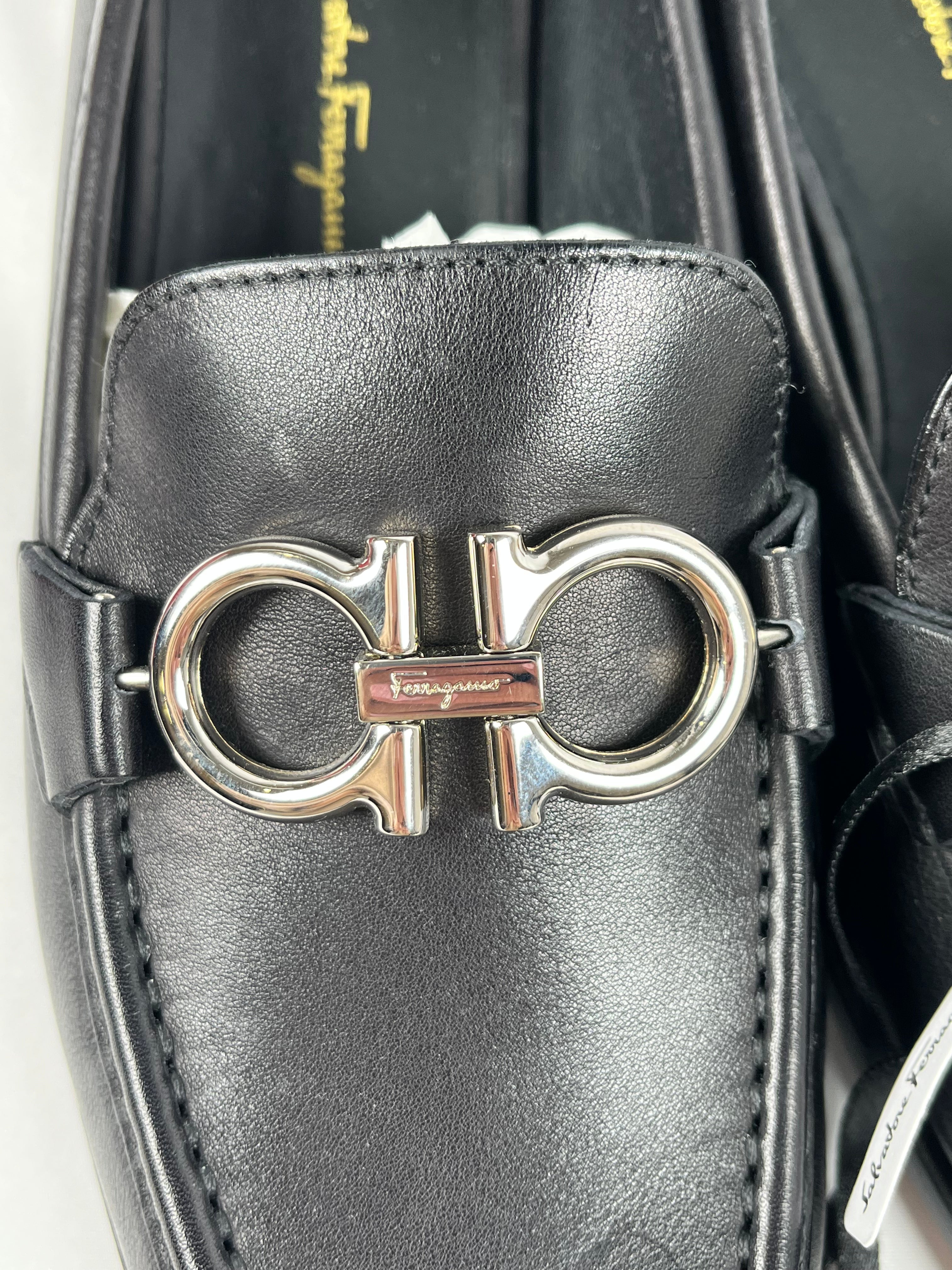 Salvatore Ferragamo Rolo Black Loafers, 10C
