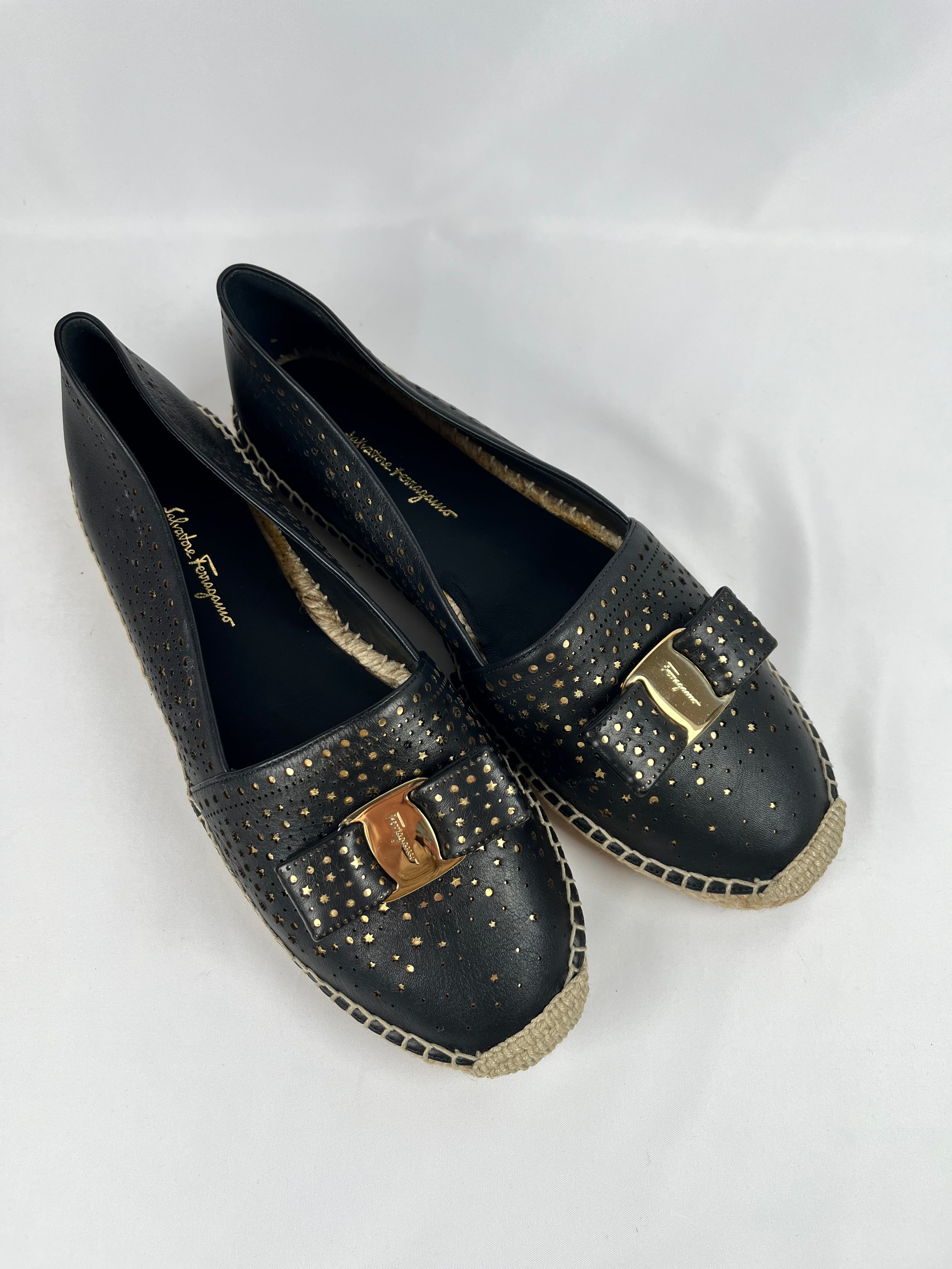 Salvatore Ferragamo Galaxy Black Espadrilles, 41