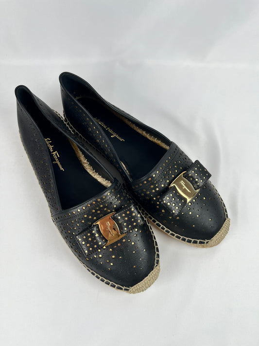 Salvatore Ferragamo Galaxy Black Espadrilles, 41