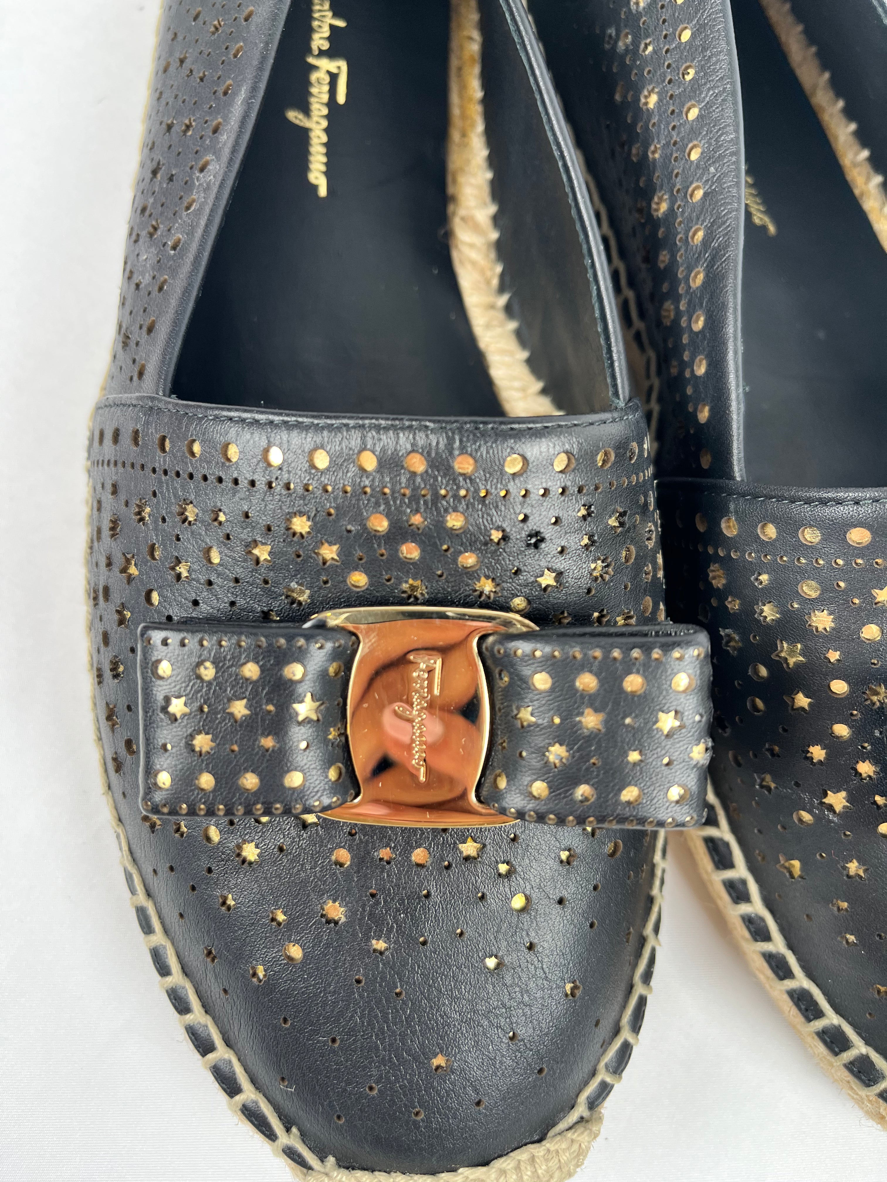 Salvatore Ferragamo Galaxy Black Espadrilles, 41