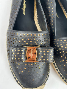 Salvatore Ferragamo Galaxy Black Espadrilles, 41