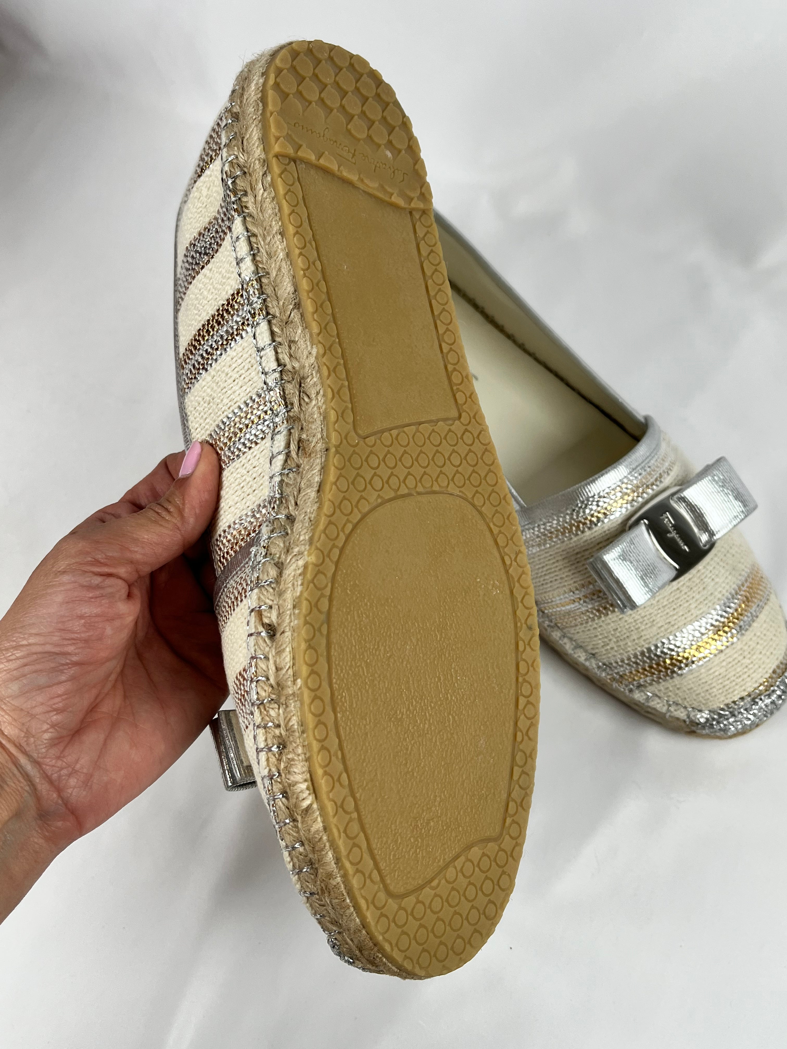 Salvatore Ferragamo Elodie Metallic Espadrilles, 10