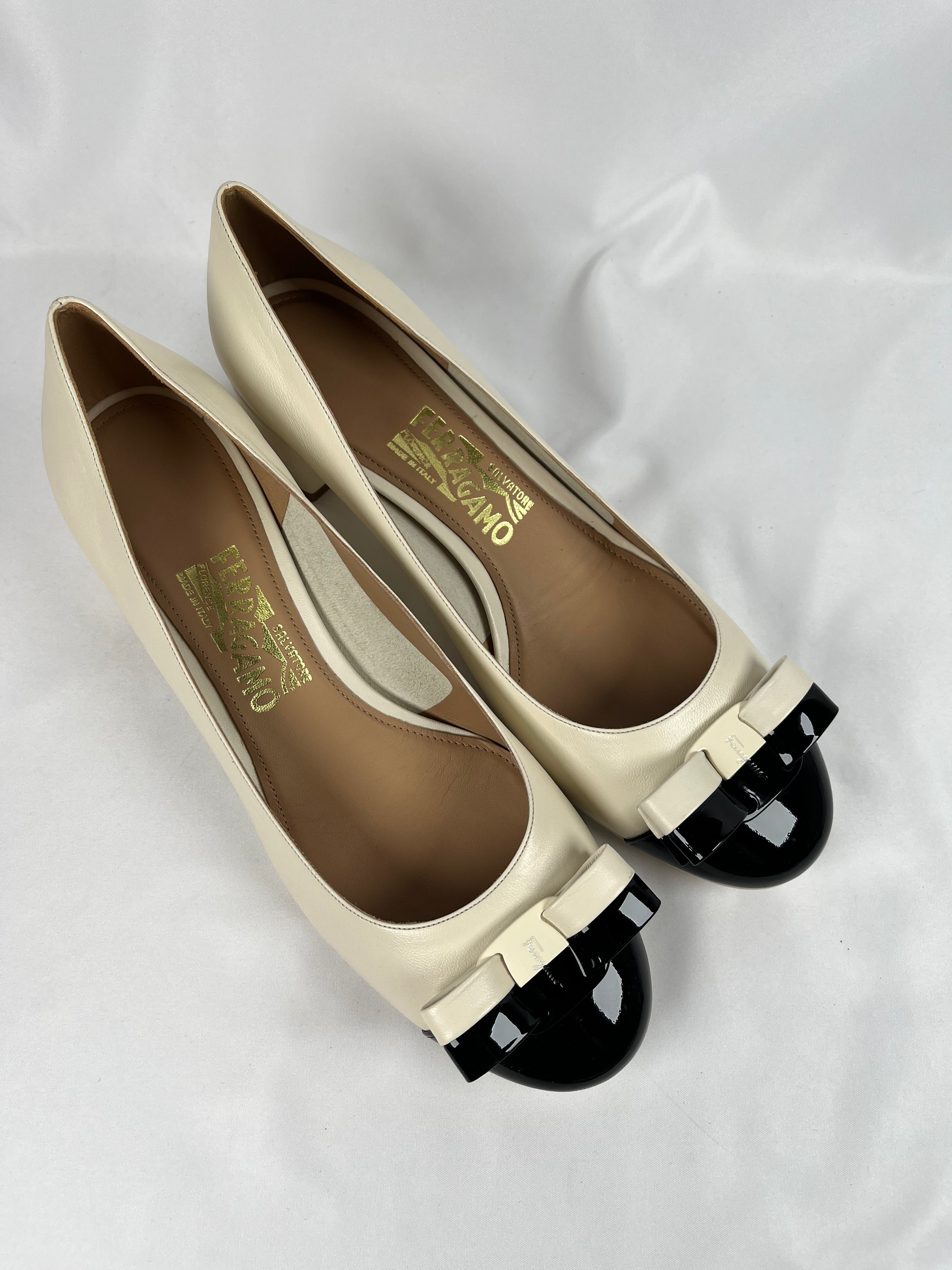 Salvatore Ferragamo Black/White Pumps, 9.5
