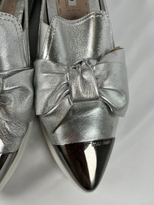 Miu Miu Bow Skate Silver Sneakers, 40