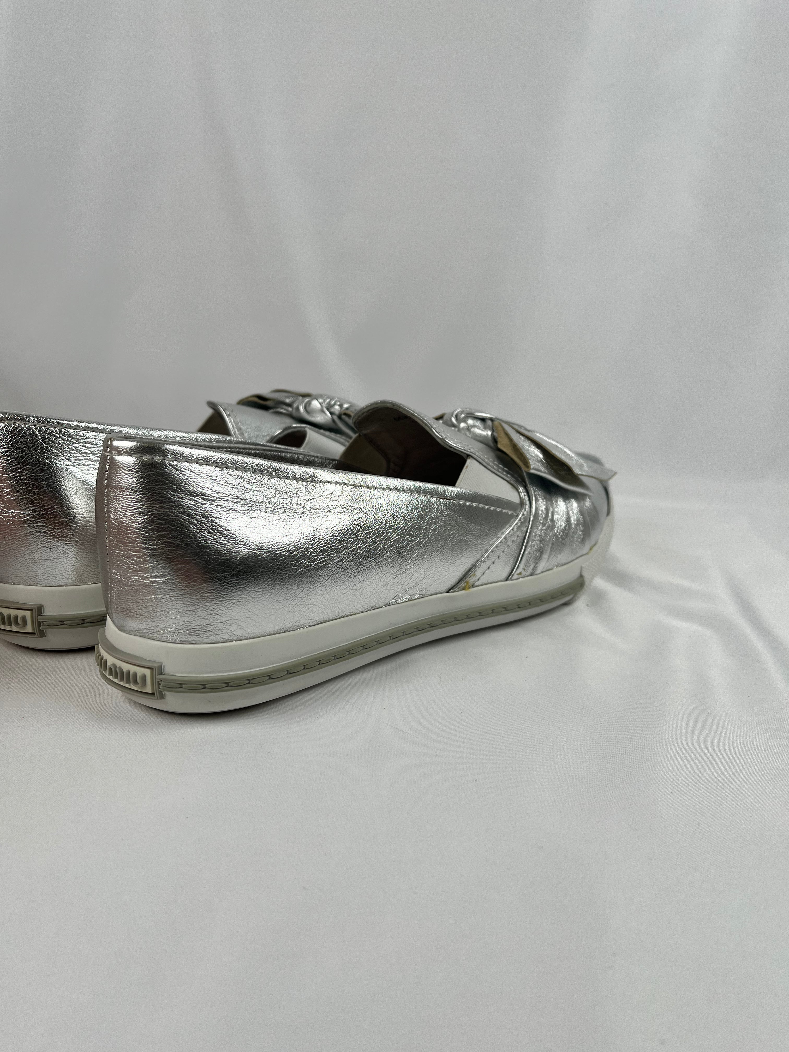 Miu Miu Bow Skate Silver Sneakers, 40