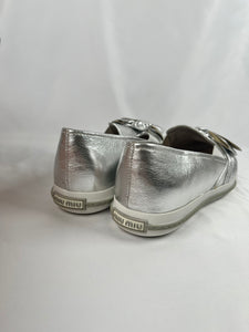 Miu Miu Bow Skate Silver Sneakers, 40