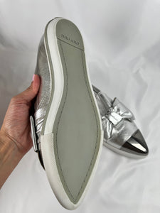 Miu Miu Bow Skate Silver Sneakers, 40