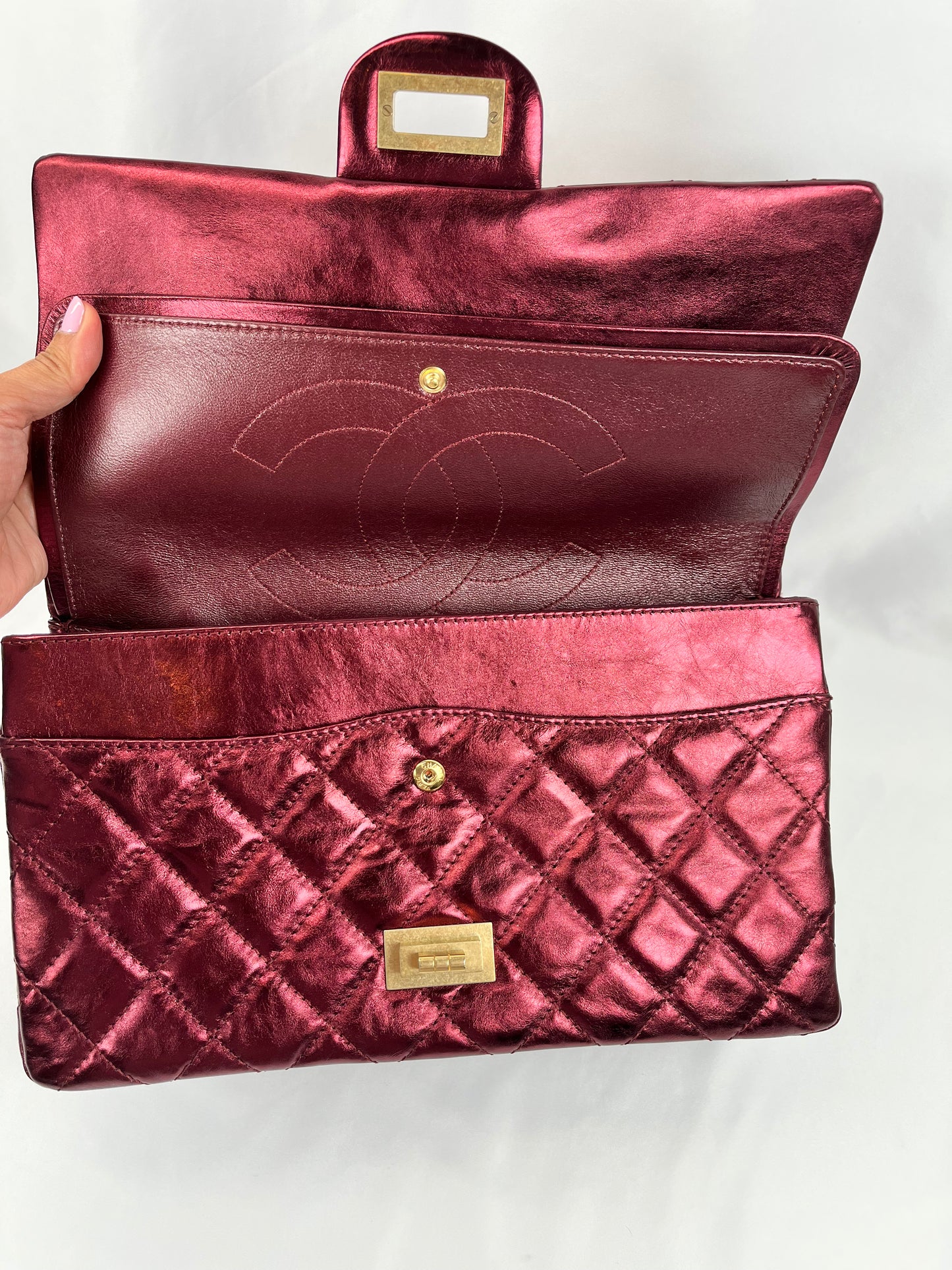 Pre-Owned CHANEL™ 2.55 Mademoiselle Re-Issue Wine Red Handbag
