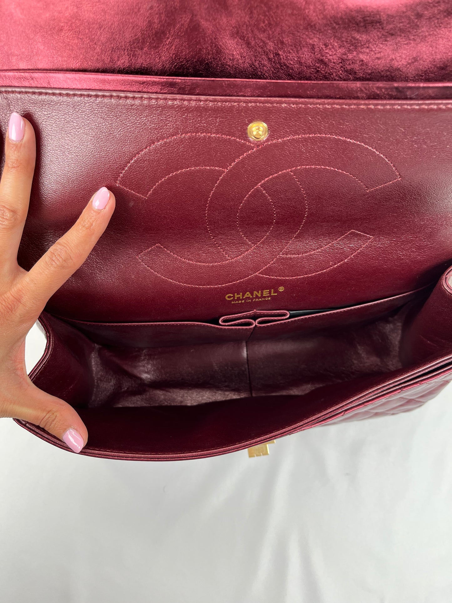 Pre-Owned CHANEL™ 2.55 Mademoiselle Re-Issue Wine Red Handbag