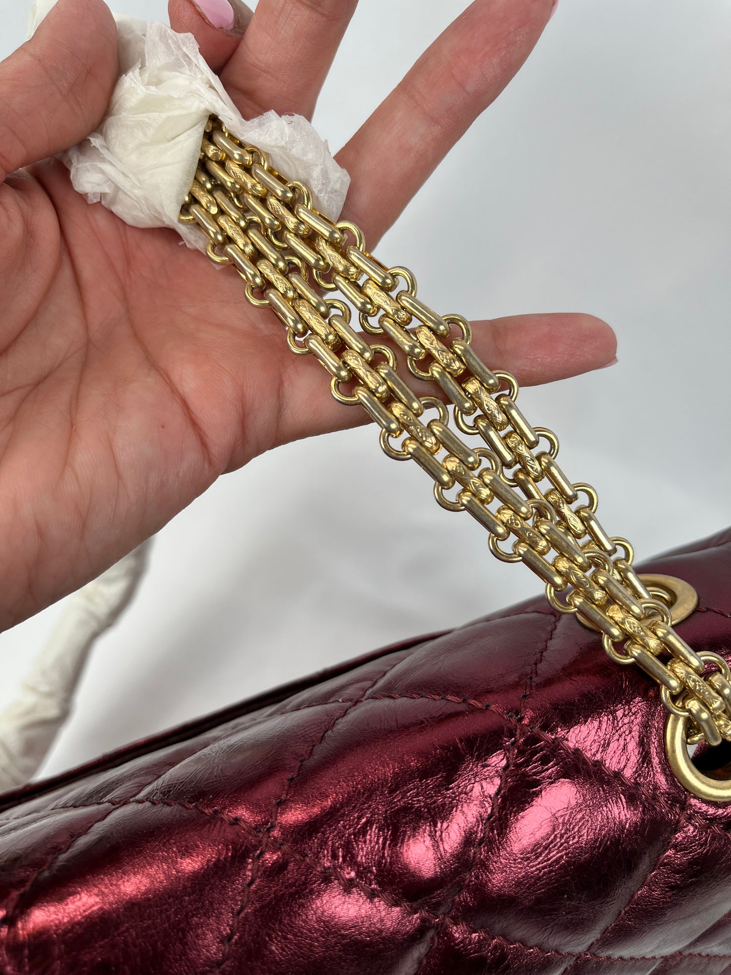 Pre-Owned CHANEL™ 2.55 Mademoiselle Re-Issue Wine Red Handbag