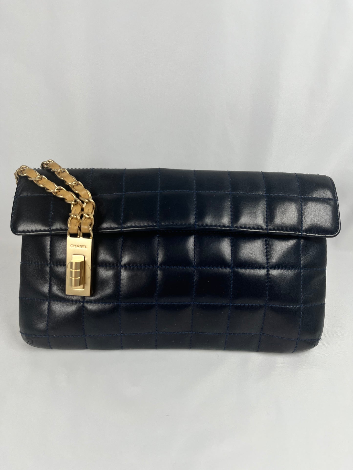 Pre-Owned Chanel™ Vintage Chocolate Bar Mademoiselle Chain Flap, Dark Blue