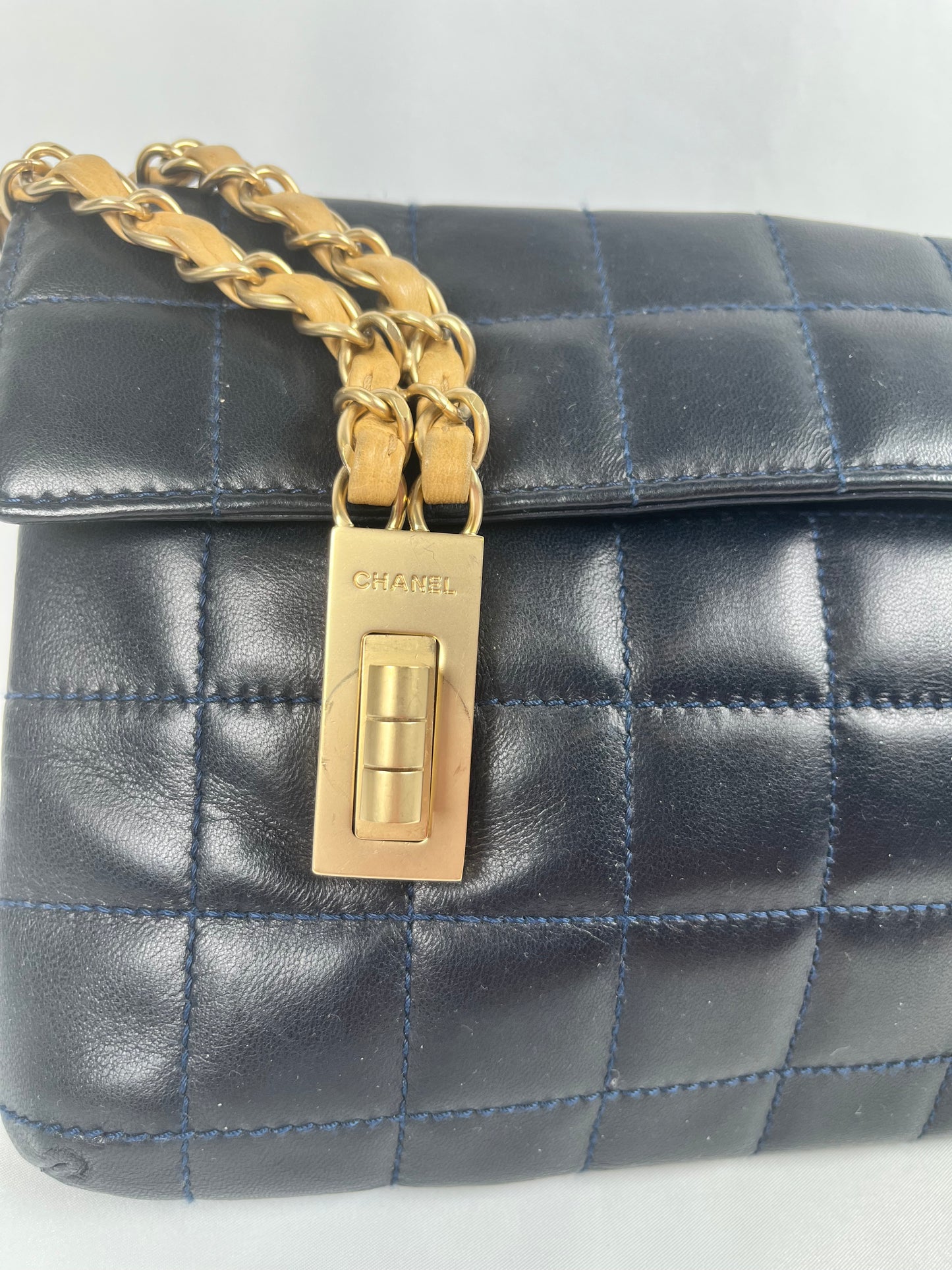 Pre-Owned Chanel™ Vintage Chocolate Bar Mademoiselle Chain Flap, Dark Blue