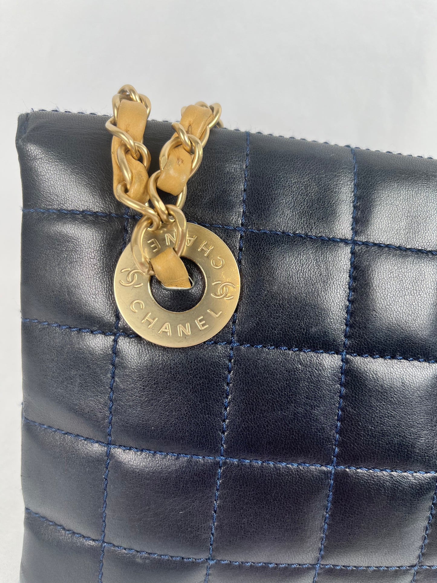 Pre-Owned Chanel™ Vintage Chocolate Bar Mademoiselle Chain Flap, Dark Blue