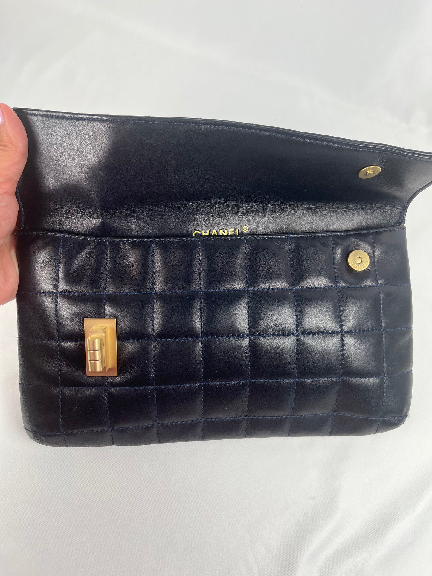 Pre-Owned Chanel™ Vintage Chocolate Bar Mademoiselle Chain Flap, Dark Blue