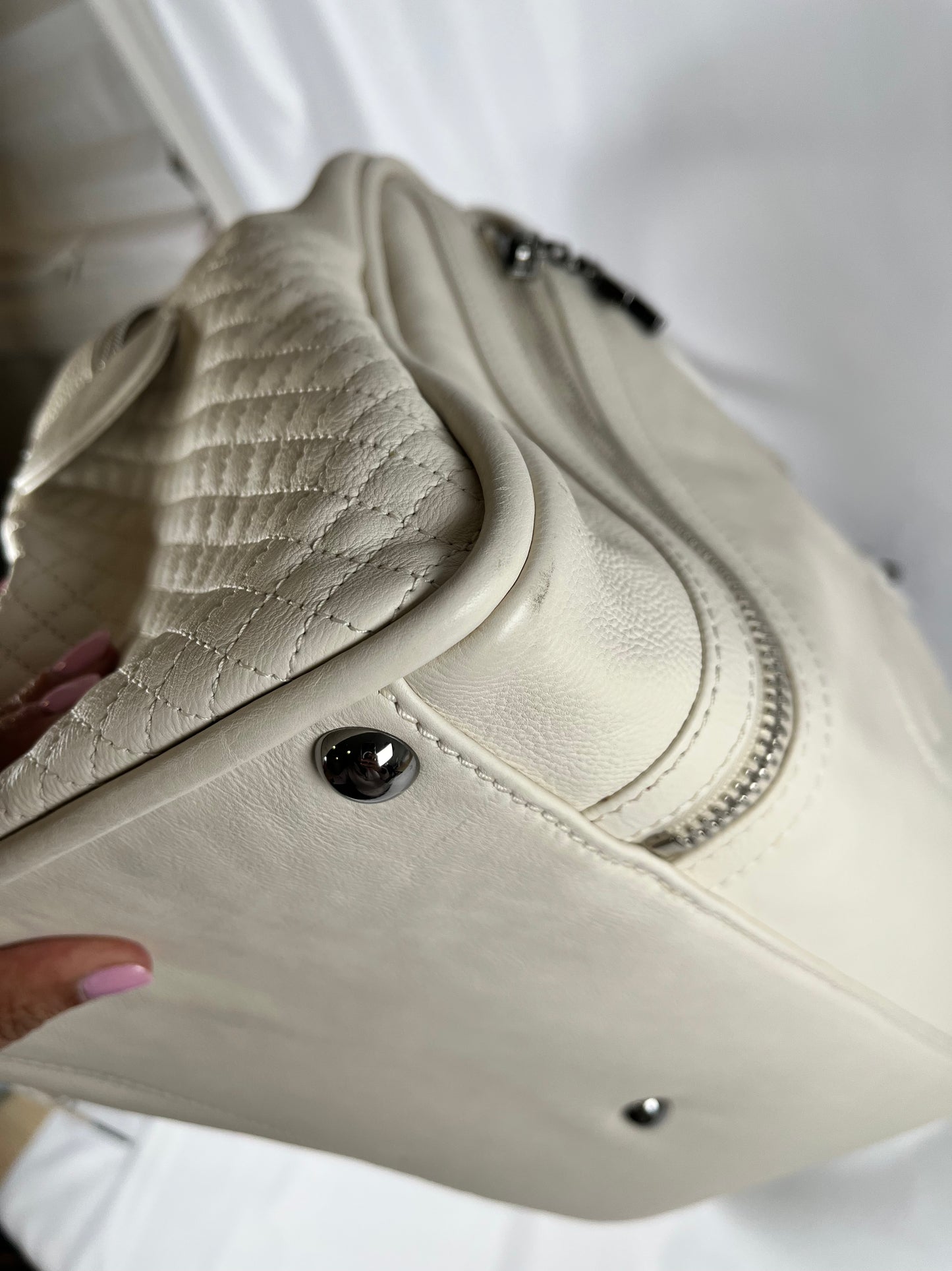 Pre-Owned Chanel™ CC Carry-On Bowling Bag White Handbag