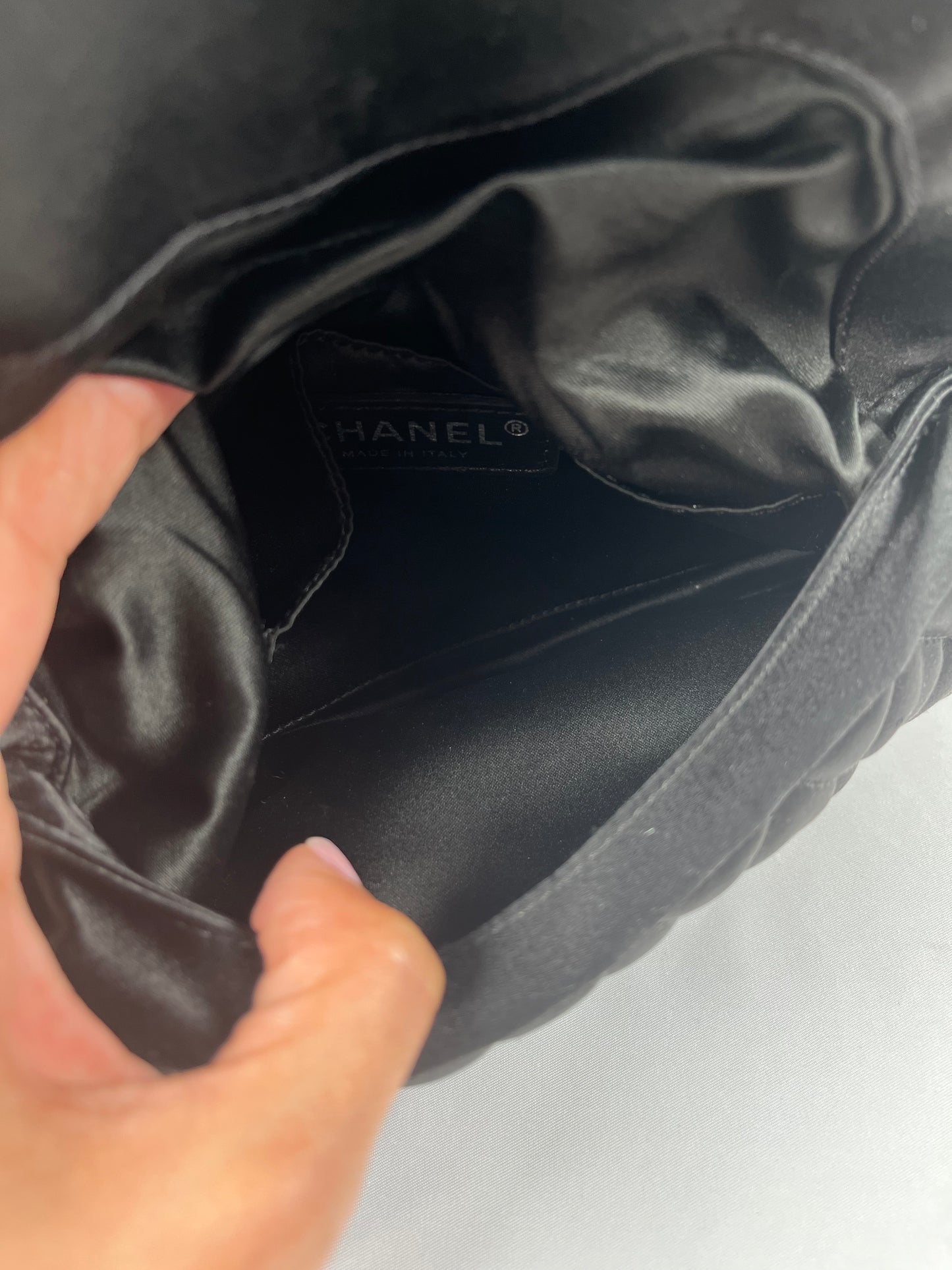 Pre-Owned CHANEL™ Half Moon Sac Pochette Black Clutch