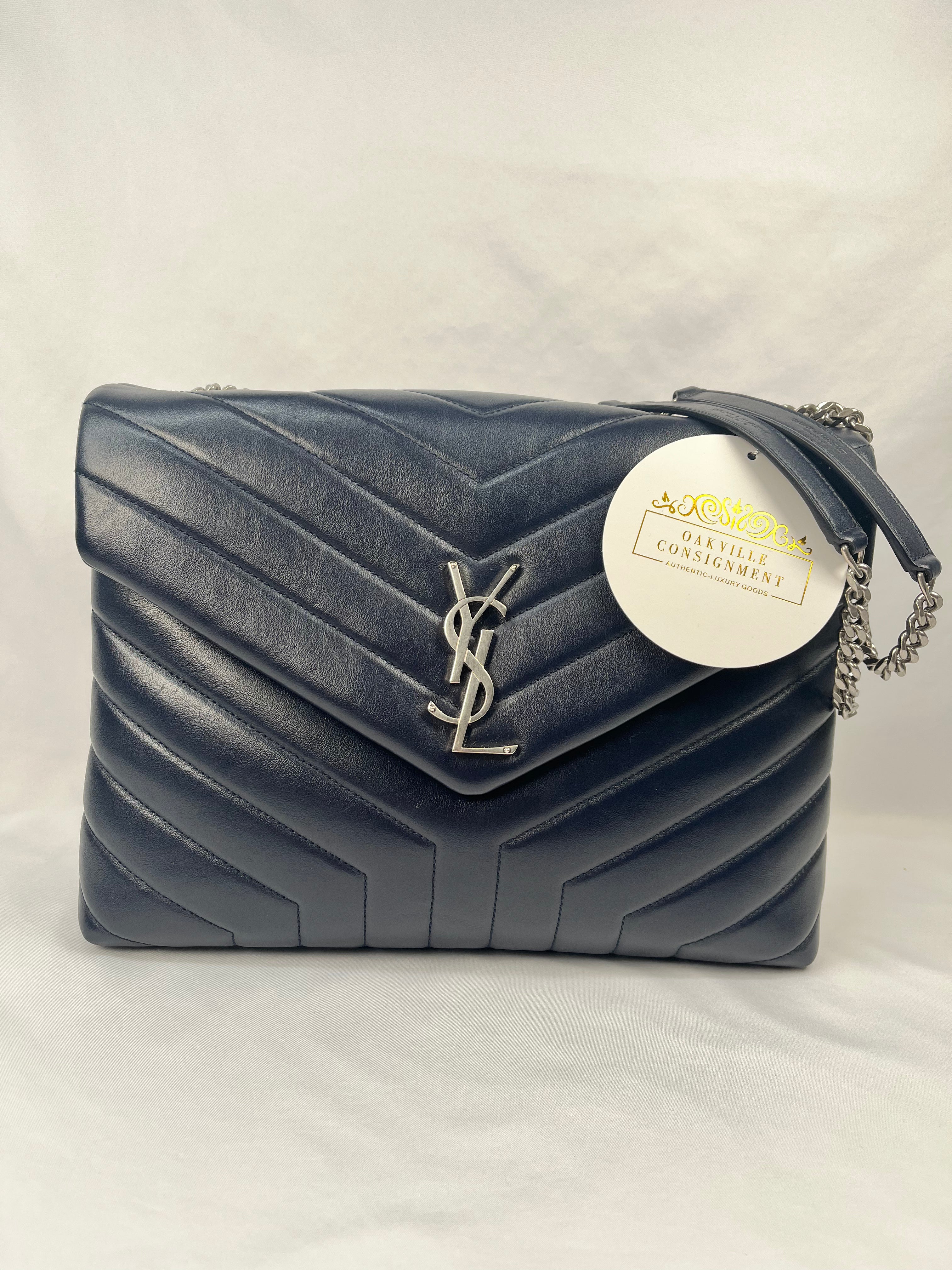 Pre-Owned SAINT LAURENT LouLou Monogram Dark Blue Handbag, Medium
