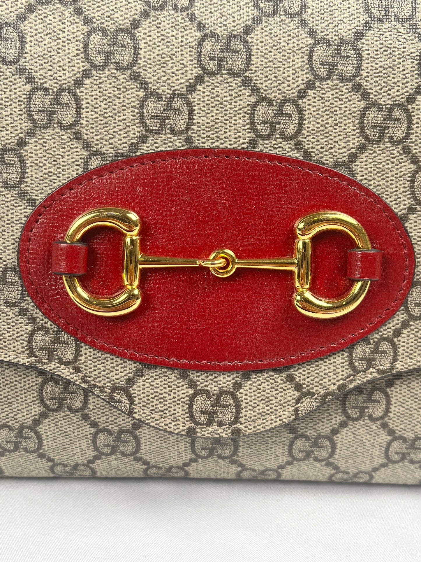 Pre-Owned GUCCI GG Supreme Horsebit 1955 Chain Bag w/strap Monogram Handbag, Small