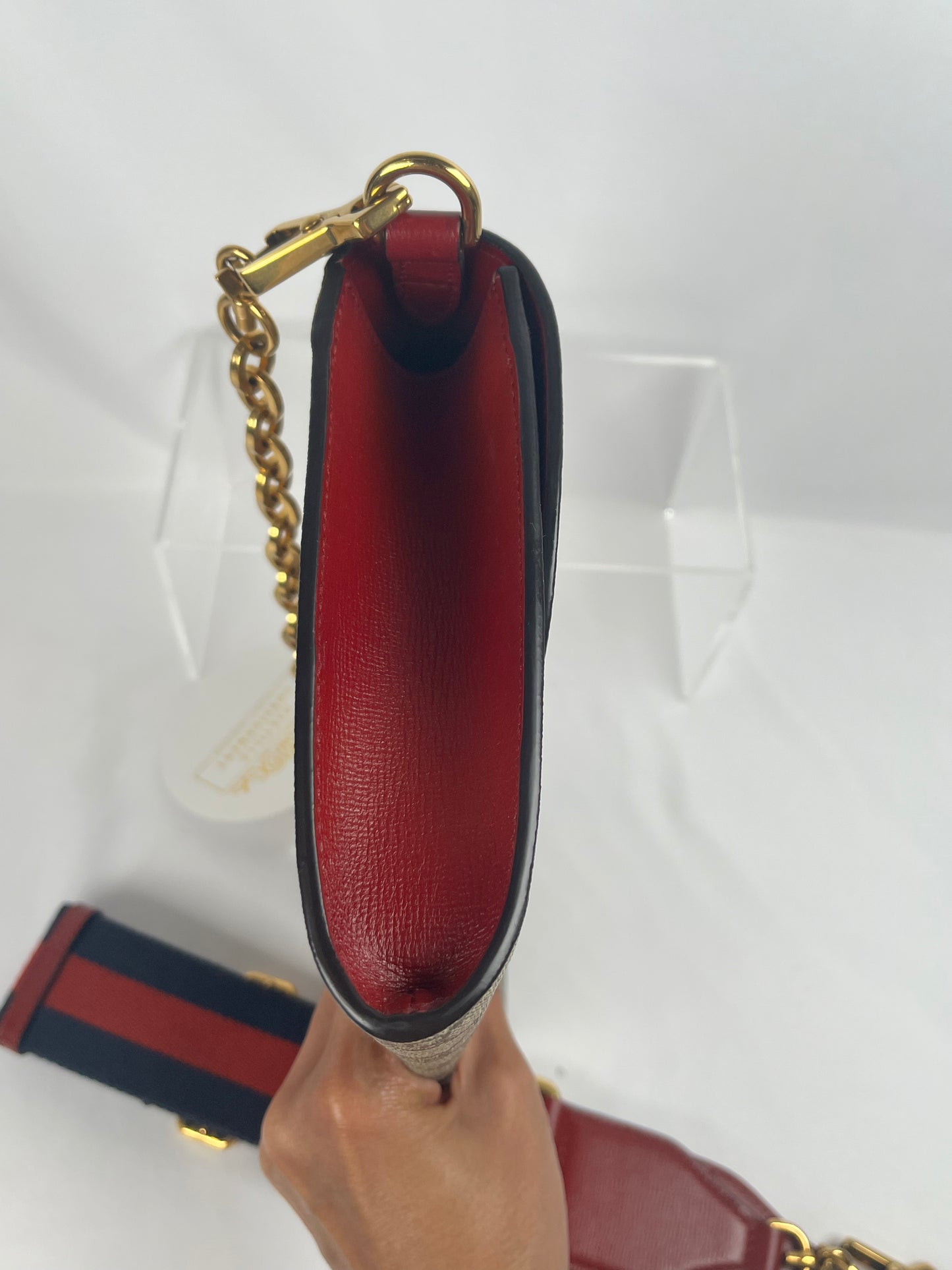 Pre-Owned GUCCI GG Supreme Horsebit 1955 Chain Bag w/strap Monogram Handbag, Small
