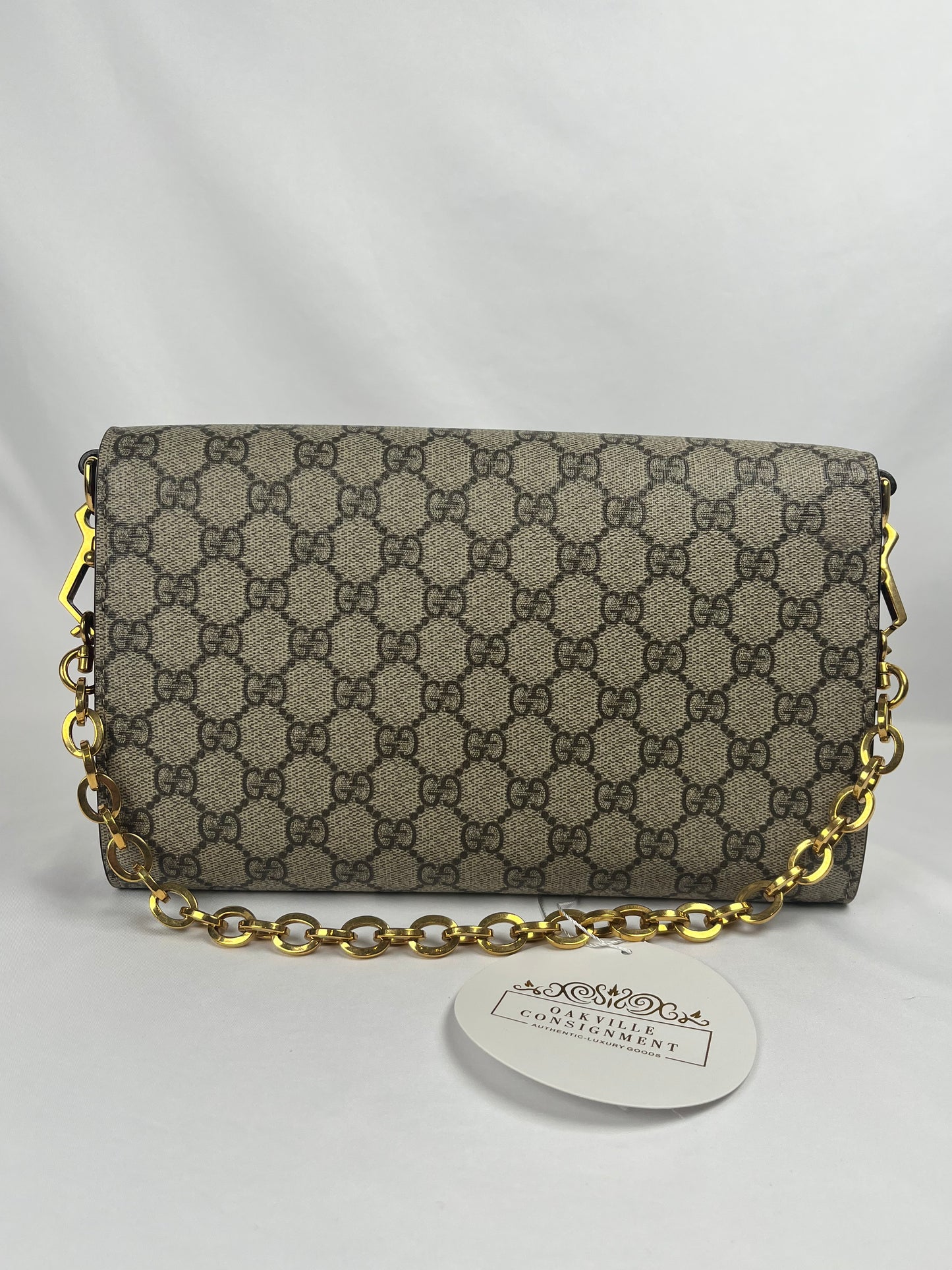 Pre-Owned GUCCI GG Supreme Horsebit 1955 Chain Bag w/strap Monogram Handbag, Small