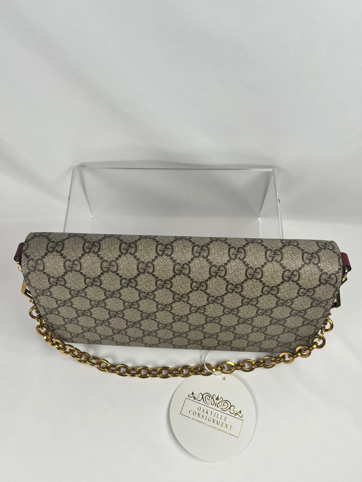 Pre-Owned GUCCI GG Supreme Horsebit 1955 Chain Bag w/strap Monogram Handbag, Small