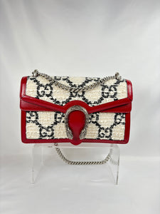 Pre-Owned GUCCI Tweed GG Monogram Dionysus White/Red Handbag, Small