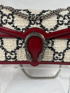 Pre-Owned GUCCI Tweed GG Monogram Dionysus White/Red Handbag, Small