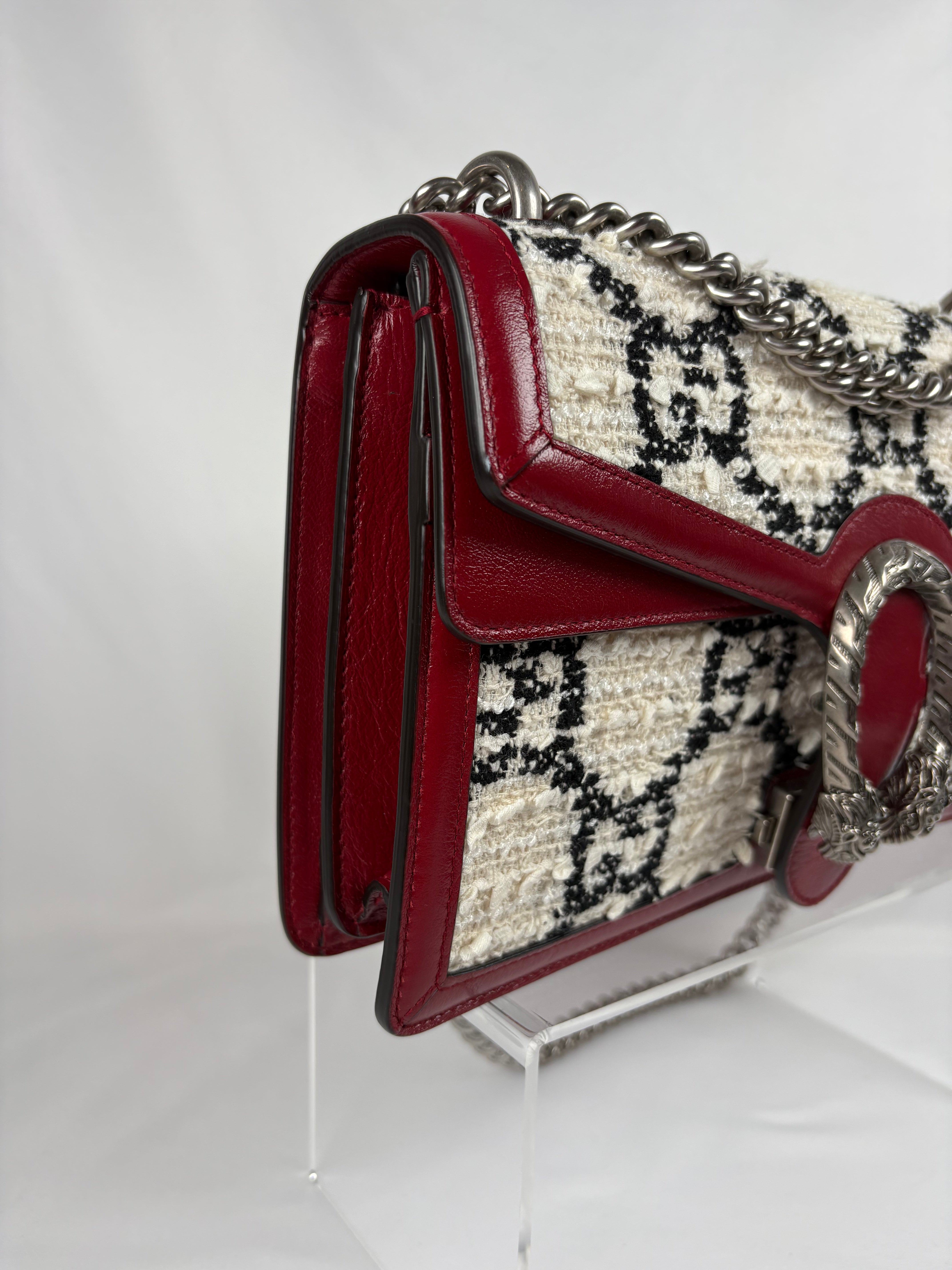 Pre-Owned GUCCI Tweed GG Monogram Dionysus White/Red Handbag, Small