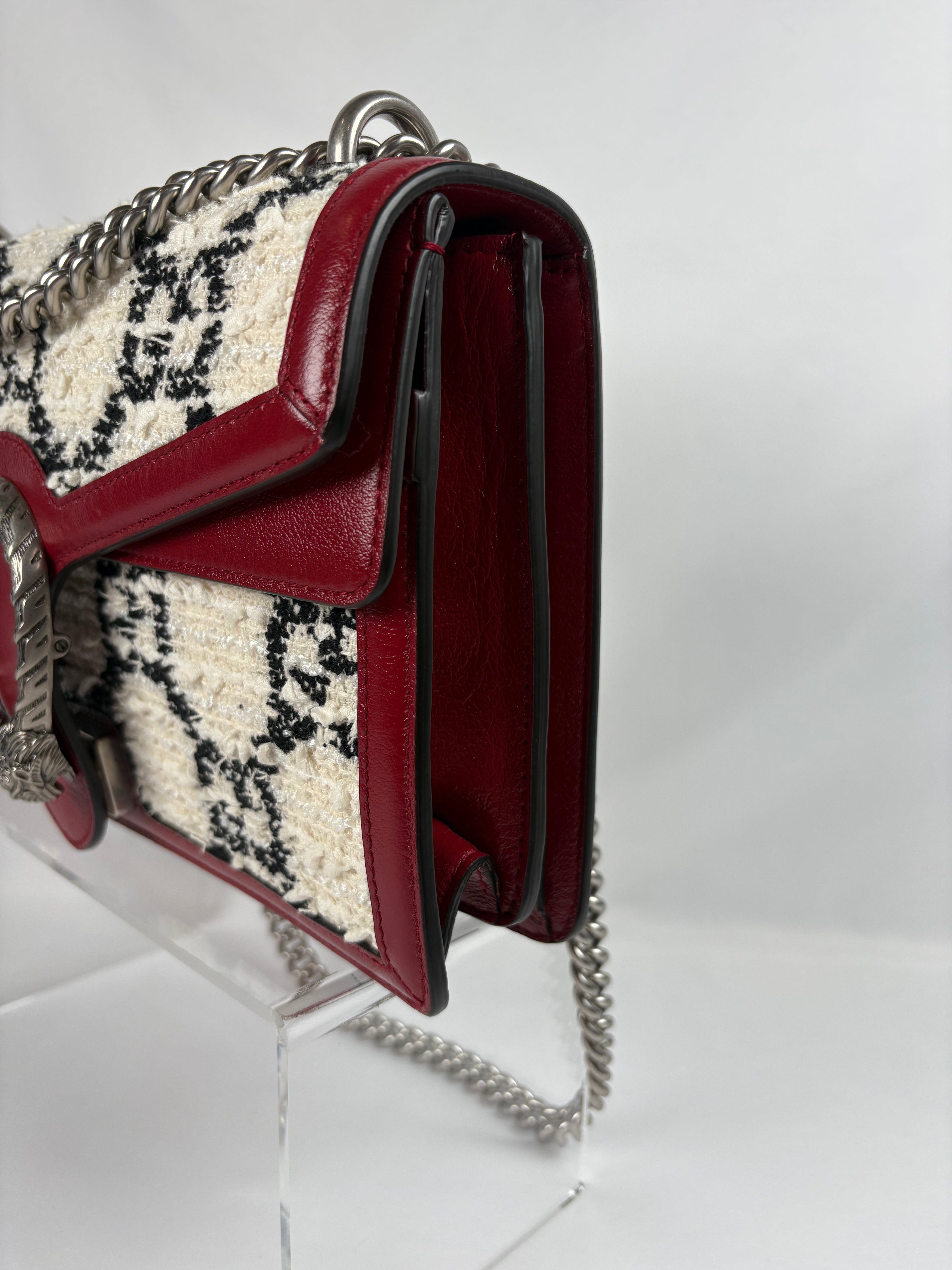 Pre-Owned GUCCI Tweed GG Monogram Dionysus White/Red Handbag, Small
