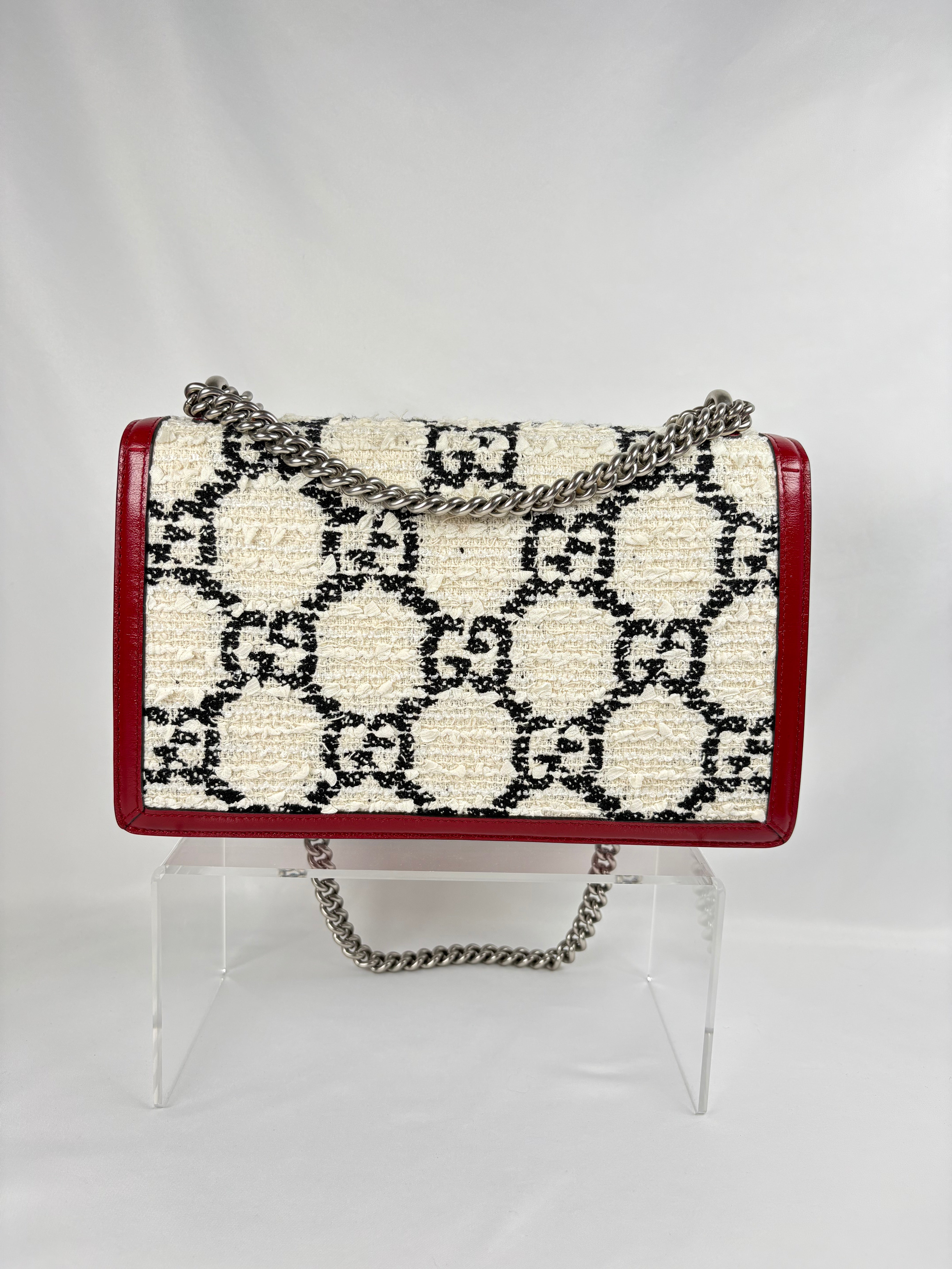 Pre-Owned GUCCI Tweed GG Monogram Dionysus White/Red Handbag, Small