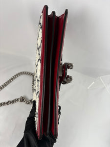 Pre-Owned GUCCI Tweed GG Monogram Dionysus White/Red Handbag, Small