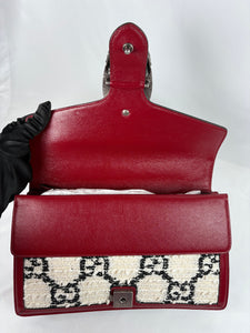 Pre-Owned GUCCI Tweed GG Monogram Dionysus White/Red Handbag, Small
