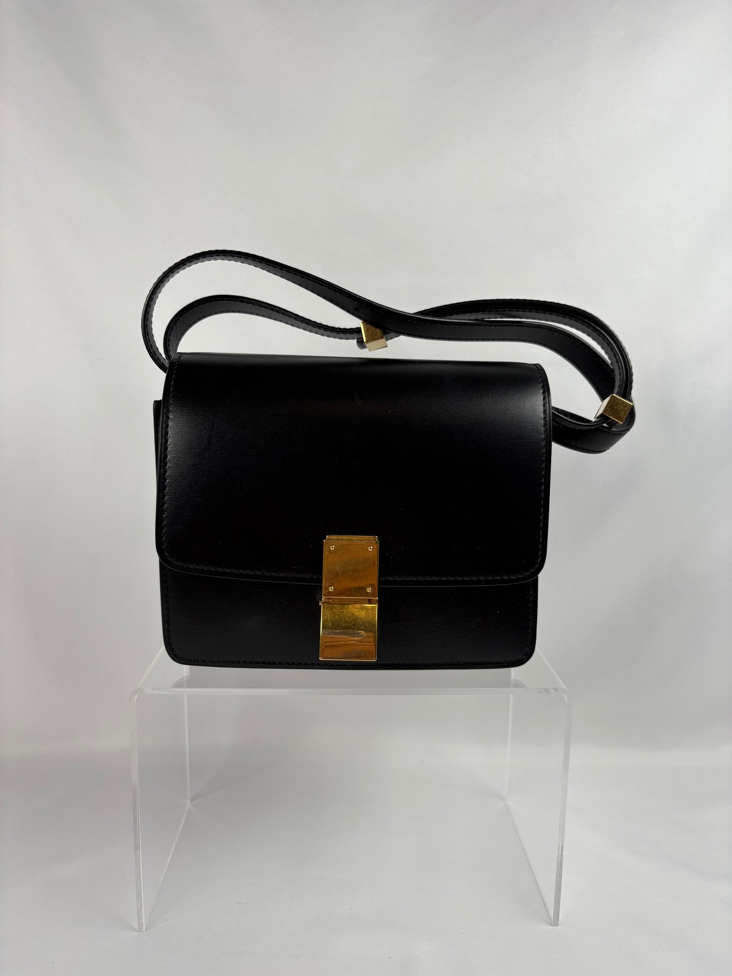 Pre-Owned CELINE Smooth Calfskin Box Black Handbag, Small