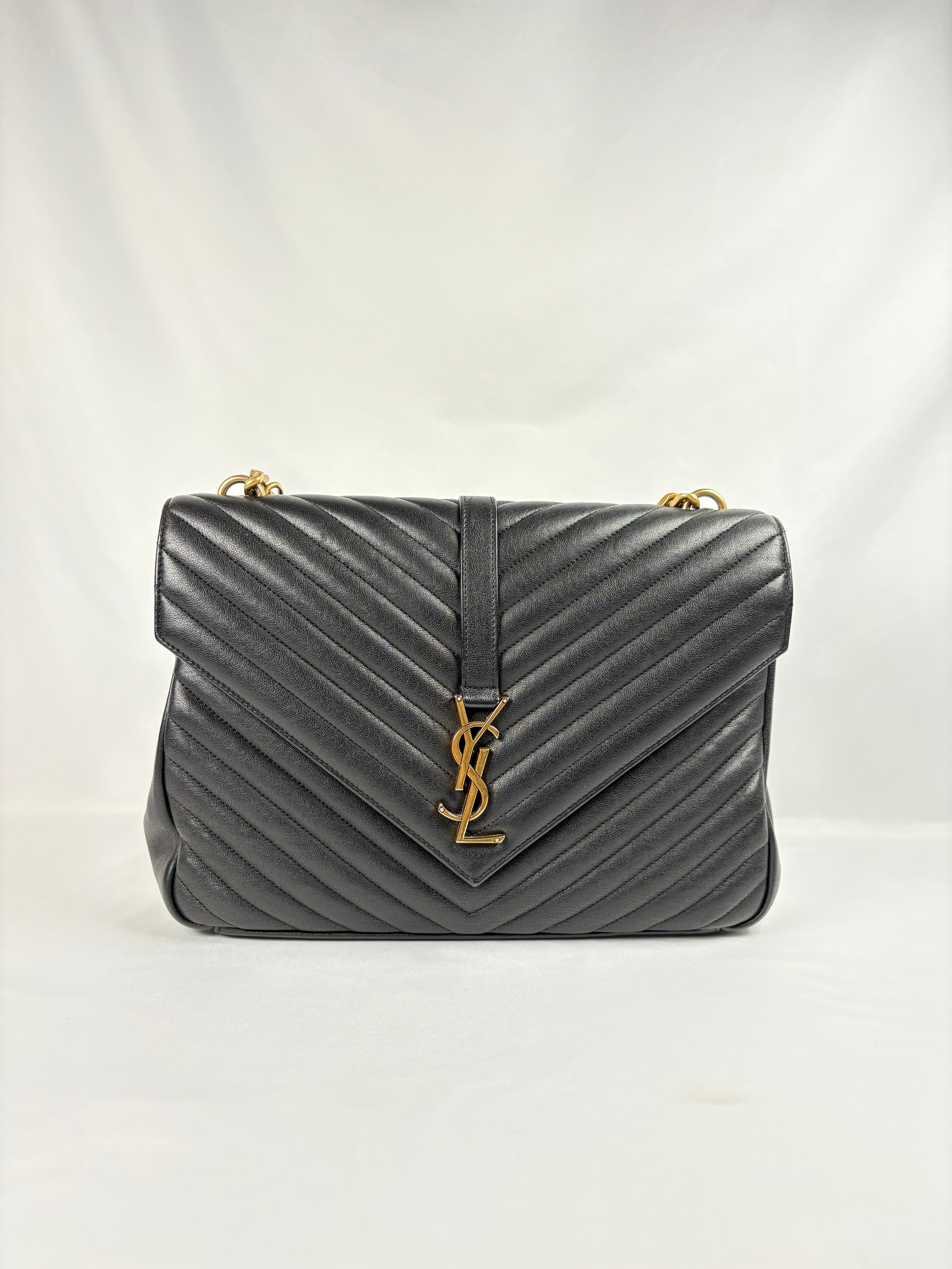 Pre-Owned SAINT LAURENT College Black/GHW Handbag, Large