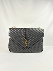 Pre-Owned SAINT LAURENT College Black/GHW Handbag, Large