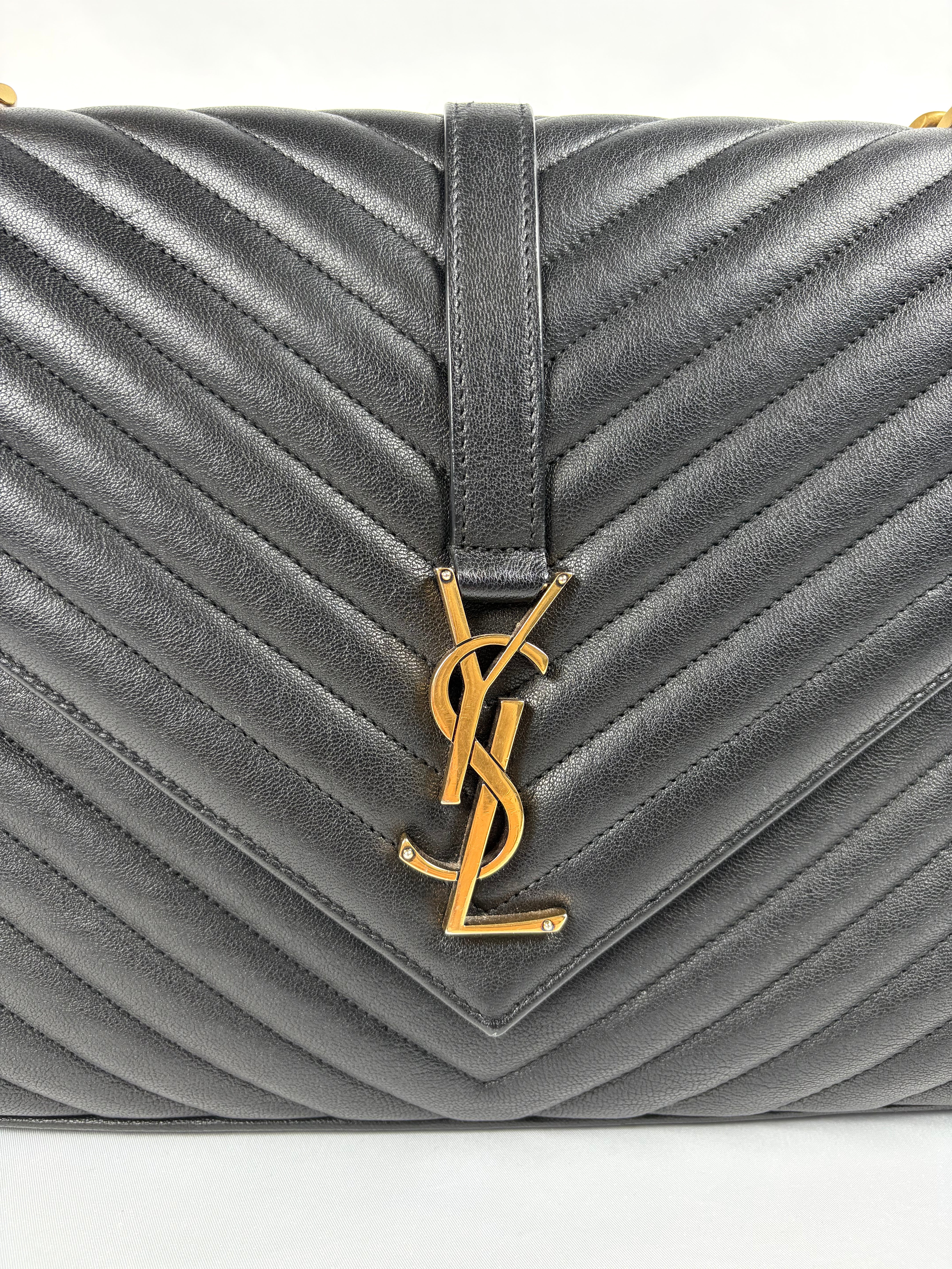 Pre-Owned SAINT LAURENT College Black/GHW Handbag, Large