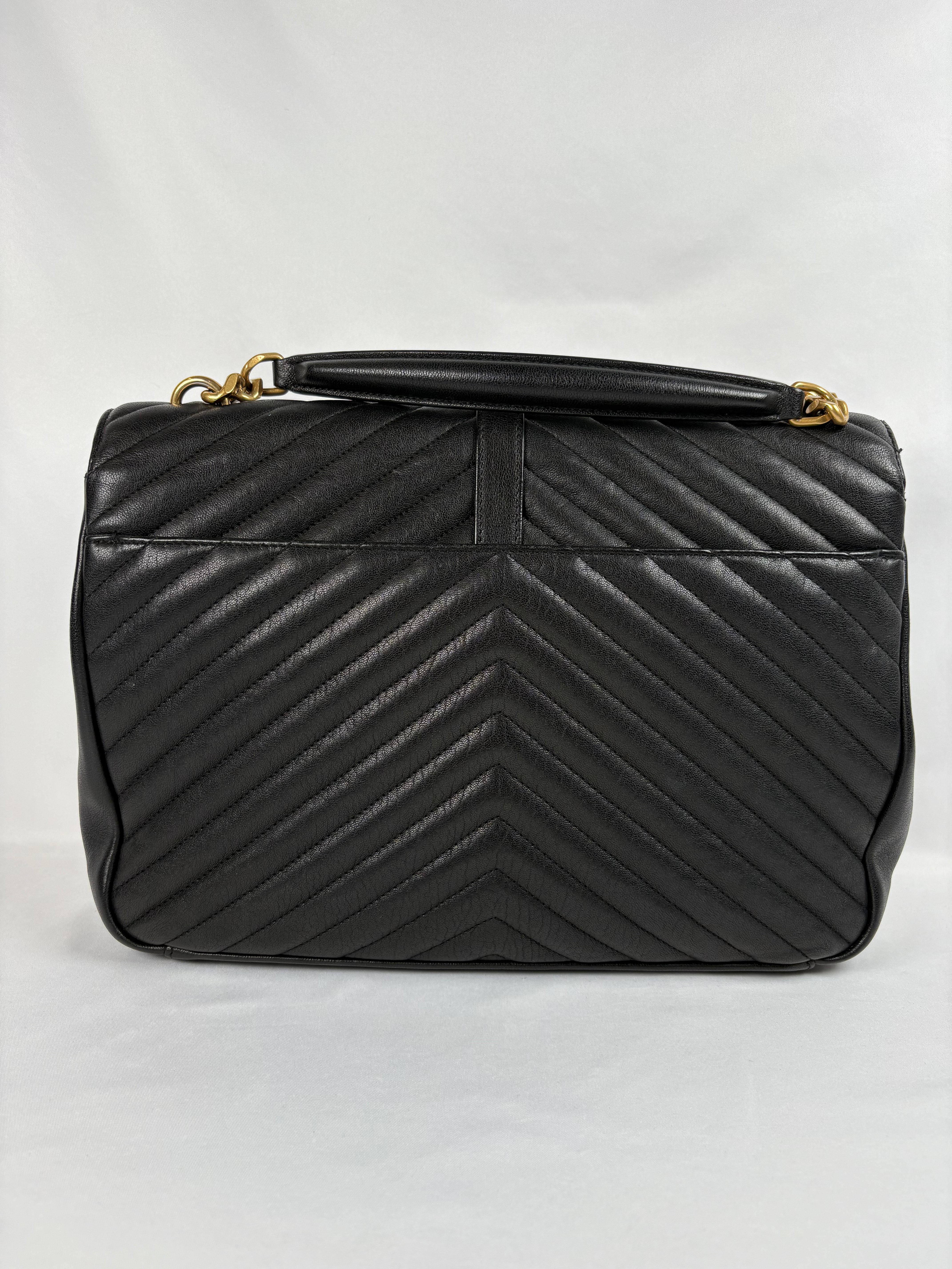 Pre-Owned SAINT LAURENT College Black/GHW Handbag, Large